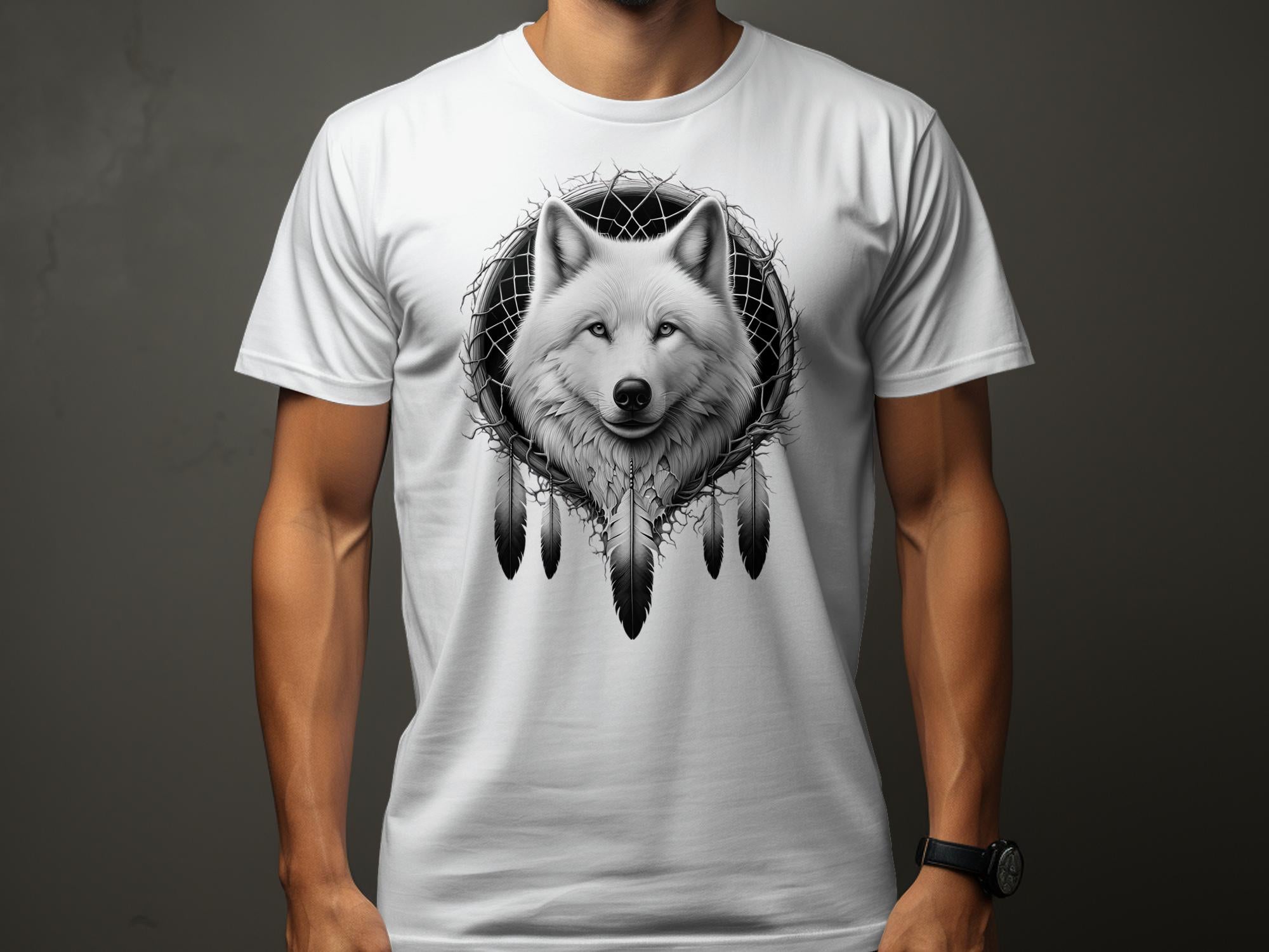 Dreamcatcher Wolf - Coloured Gildan T-Shirt Realistic Native American Talisman Unisex Mythology Tee Graphic Design