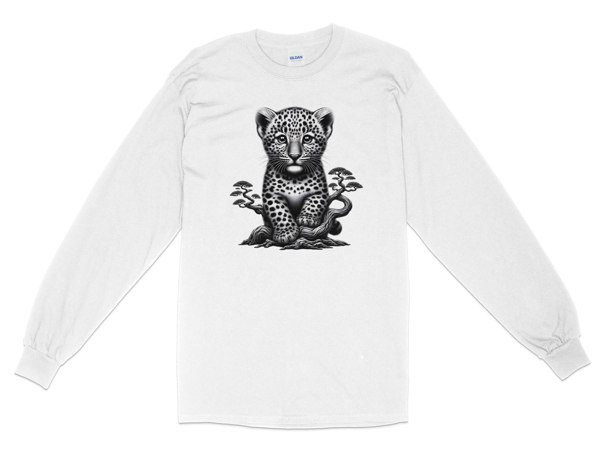 Leopard Bonsai - Coloured Gildan Long Sleeve Realistic Animal Talisman Unisex Cute Tee Graphic Design