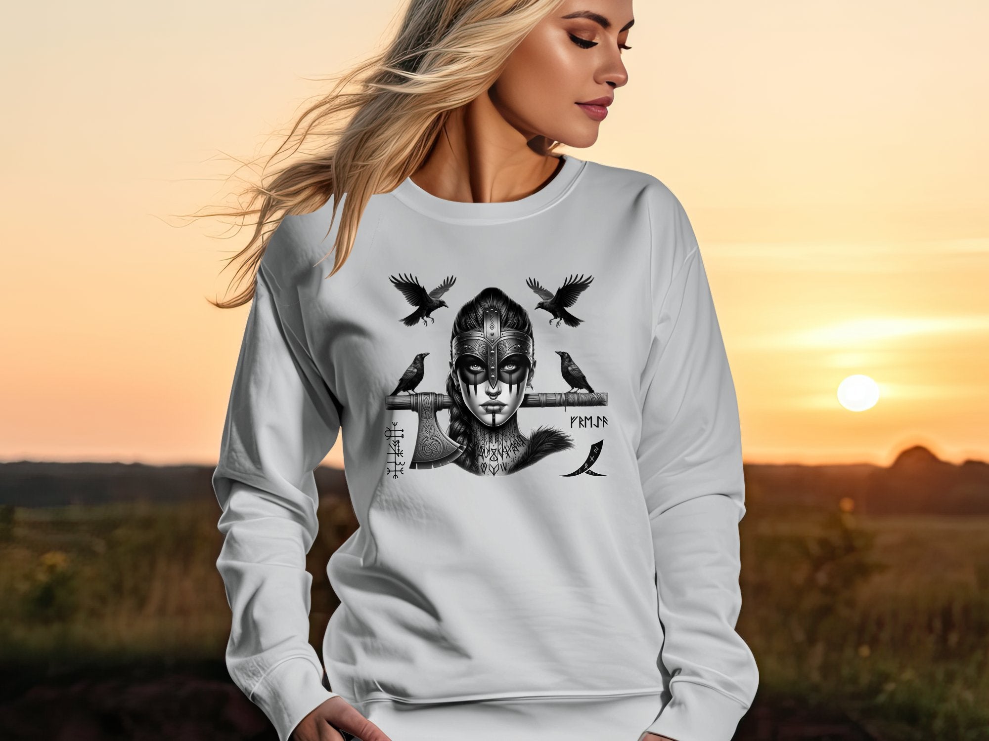 Viking Shield Maiden - Coloured Gildan Sweatshirt Realistic Norse Talisman Men Women Unisex Valhalla Tee Graphic Design