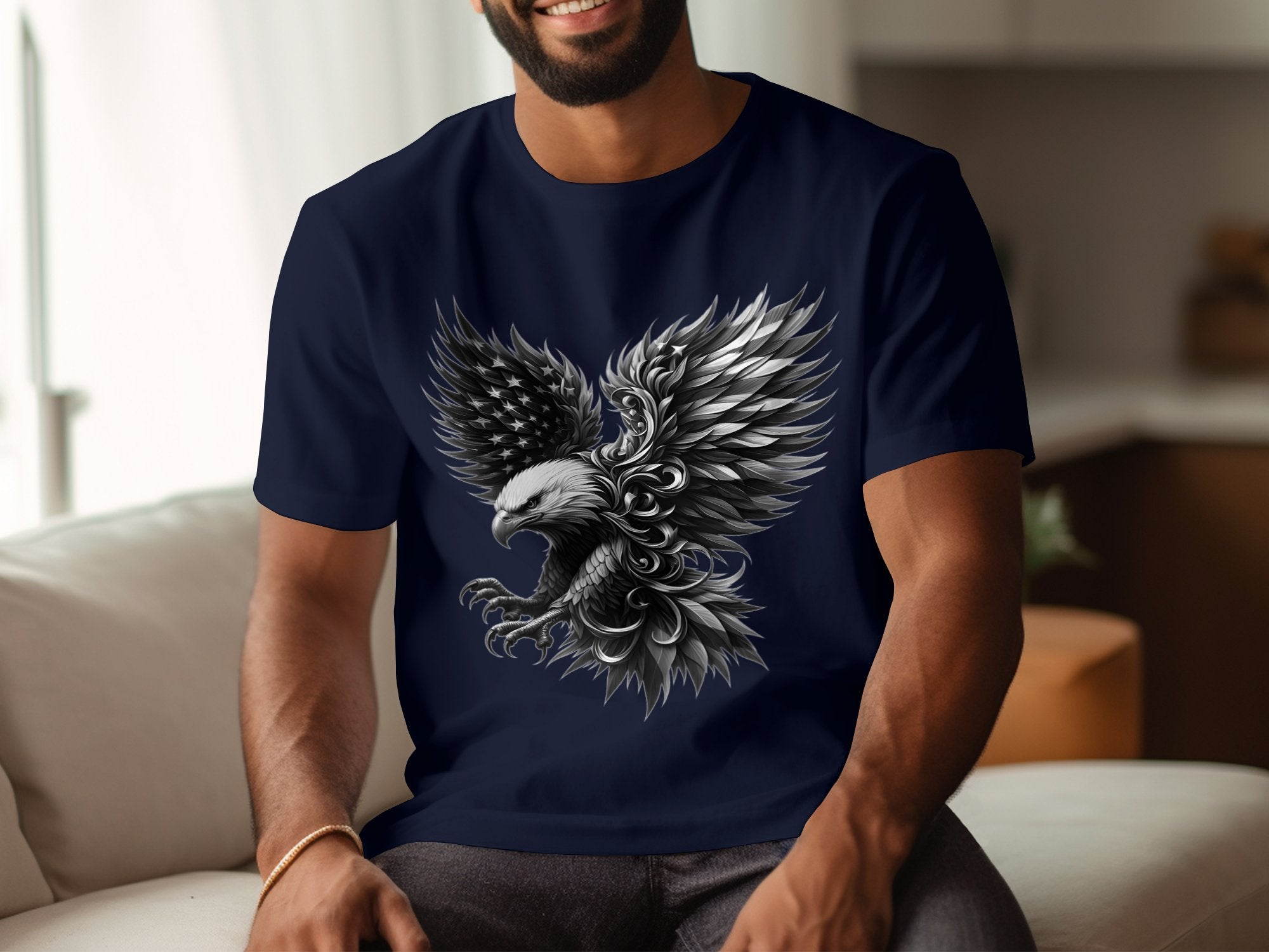 Eagle Patriot - Coloured Gildan T-Shirt Realistic Animal Talisman Unisex Tee Graphic Design