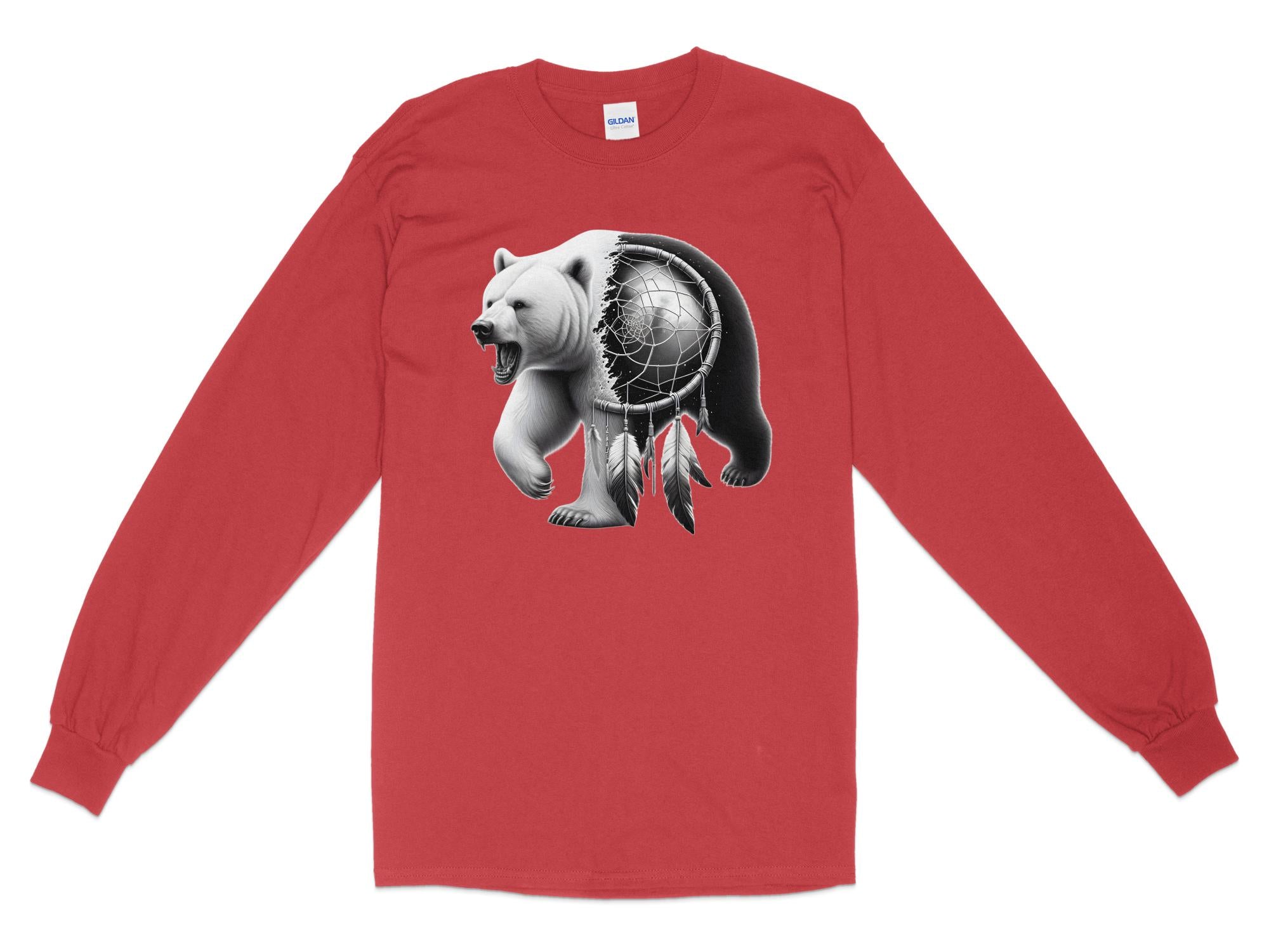 Dreamcatcher Bear - Coloured Gildan Long Sleeve Realistic Native American Talisman Unisex Mythology Tee Graphic Design