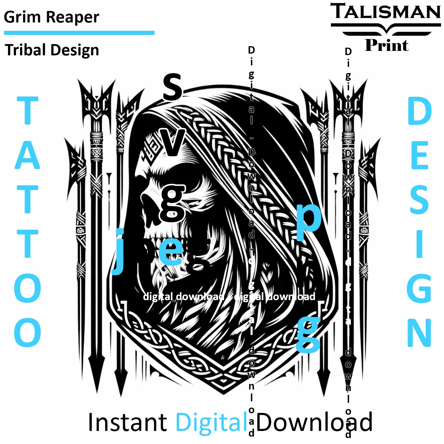 Grim Reaper - Digital Art | PNG, JPEG & SVG | Instant Download for Apparel, Décor and Wall Art