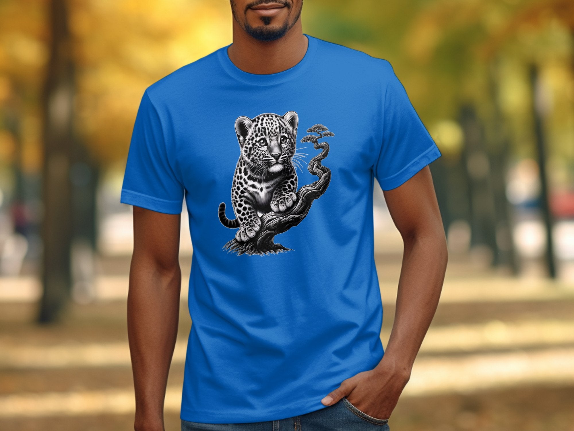 Leopard Bonsai - Coloured Gildan T-Shirt Realistic Animal Talisman Unisex Cute Tee Graphic Design