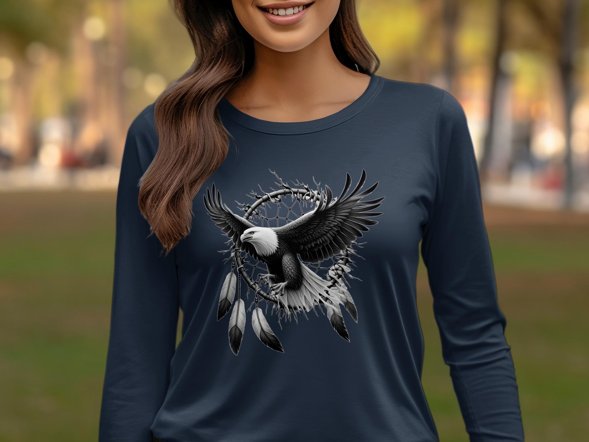 Dreamcatcher Eagle - Coloured Gildan Long Sleeve Realistic Native American Talisman Unisex Mythology Tee Graphic Design