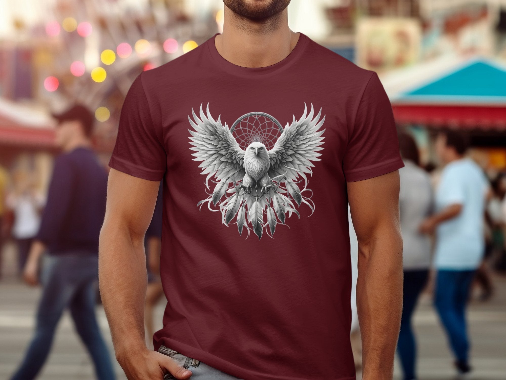 Dreamcatcher Eagle - Coloured Gildan T-Shirt Realistic Native American Talisman Unisex Mythology Tee Graphic Design