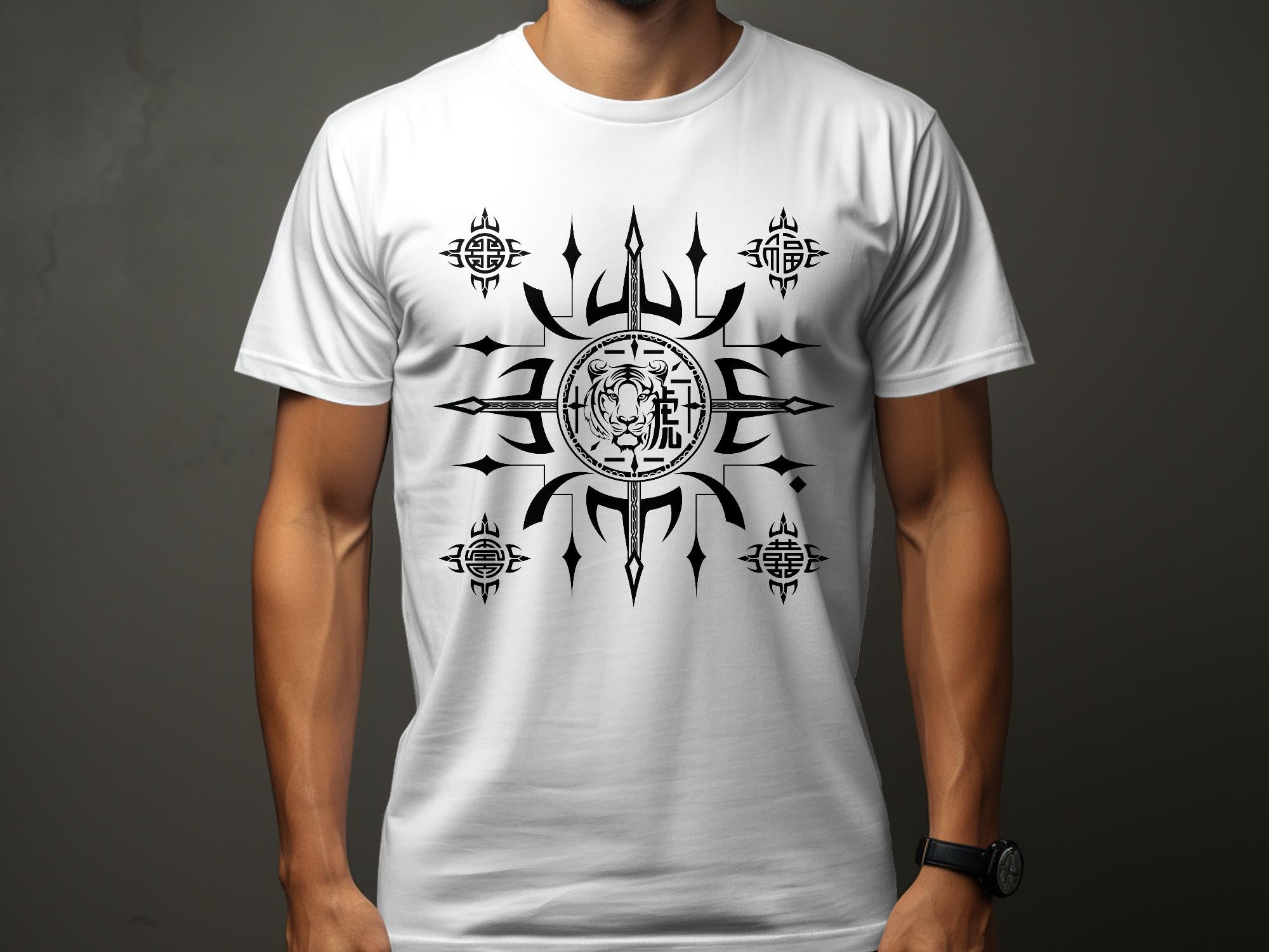 Fengshui Tiger - White Gildan T Shirt Inspirational Talisman Men Women Unisex Tee Graphic Design