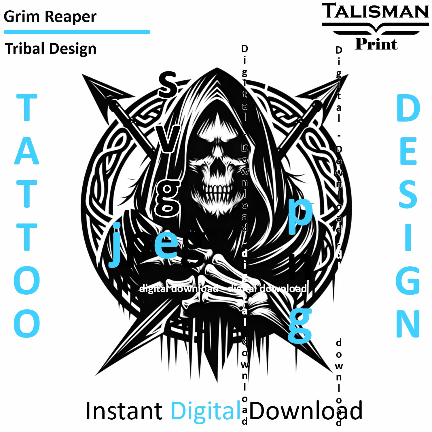 Grim Reaper - Digital Art | PNG, JPEG & SVG | Instant Download for Apparel, Décor and Wall Art