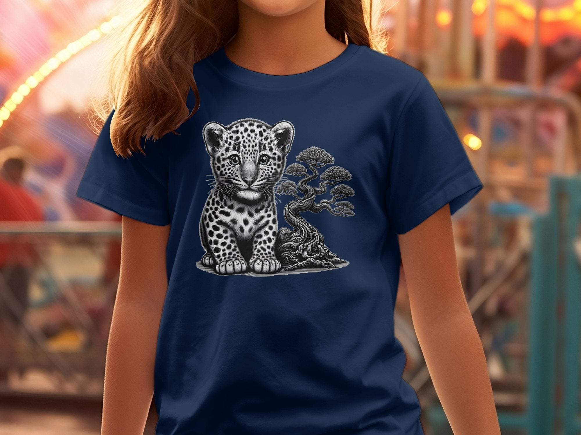 Leopard Bonsai - Coloured Gildan Kids T-Shirt Realistic Animal Talisman Unisex Cute Tee Graphic Design