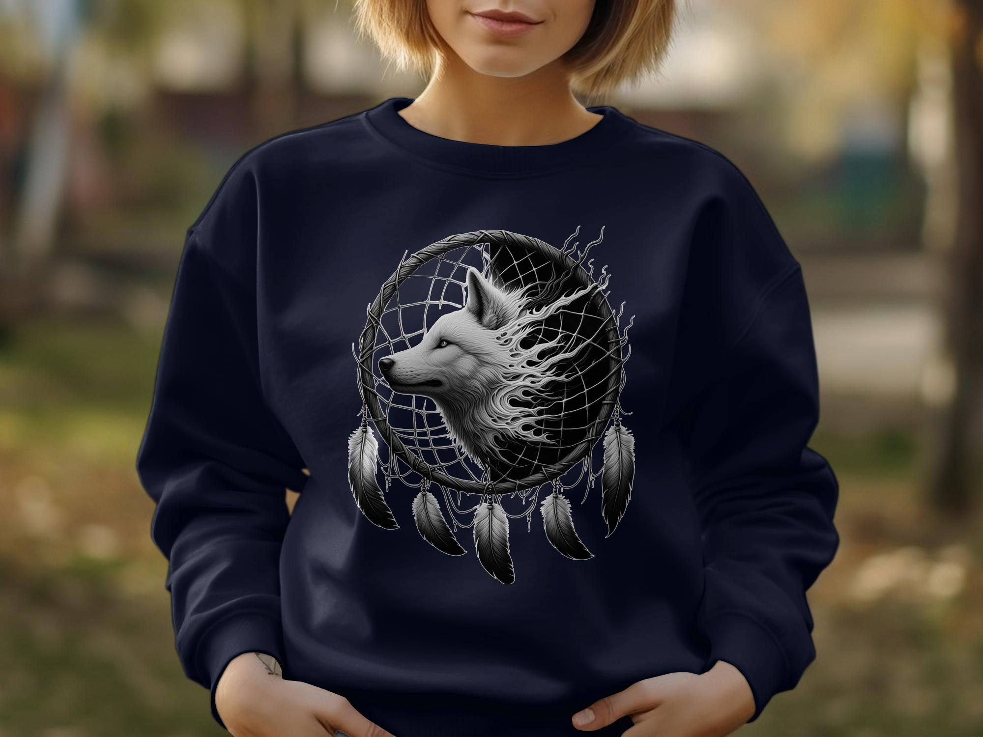 Dreamcatcher Wolf - Coloured Gildan Sweatshirt Realistic Native American Talisman Unisex Mythology Tee Graphic Design