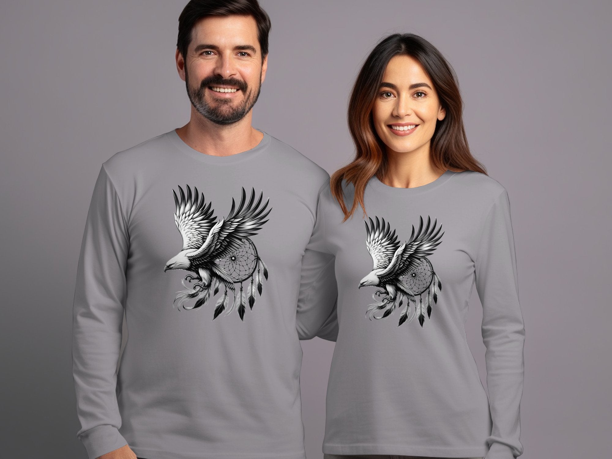 Dreamcatcher Eagle - Coloured Gildan Long Sleeve Realistic Native American Talisman Unisex Mythology Tee Graphic Design