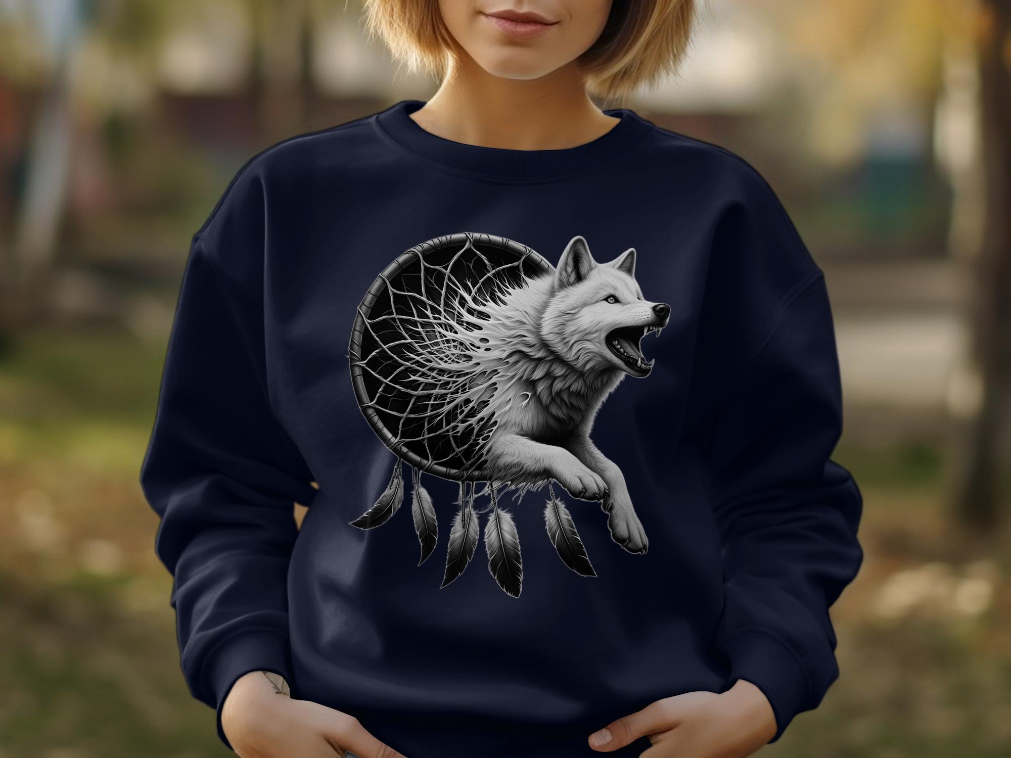 Dreamcatcher Wolf - Coloured Gildan Sweatshirt Realistic Native American Talisman Unisex Mythology Tee Graphic Design