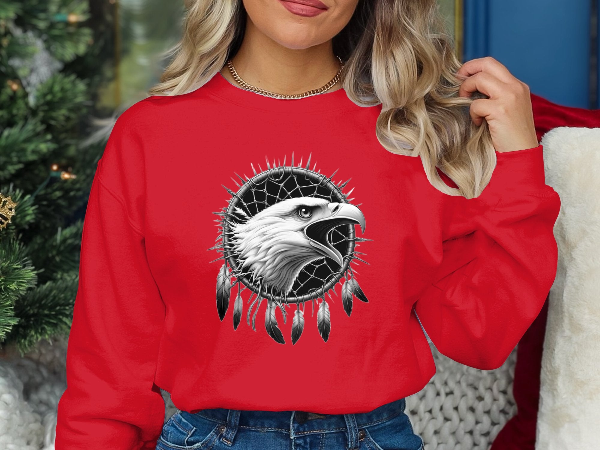 Dreamcatcher Eagle - Coloured Gildan Sweatshirt Realistic Native American Talisman Unisex Mythology Tee Graphic Design