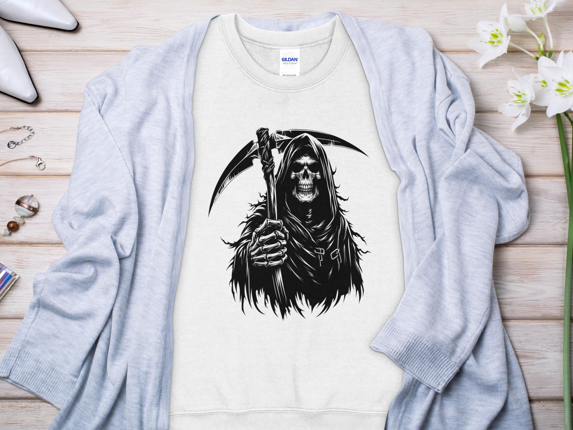 Grim Reaper - Black White Gildan Sweatshirt Commemorative Talisman Unisex Tee Graphic Design