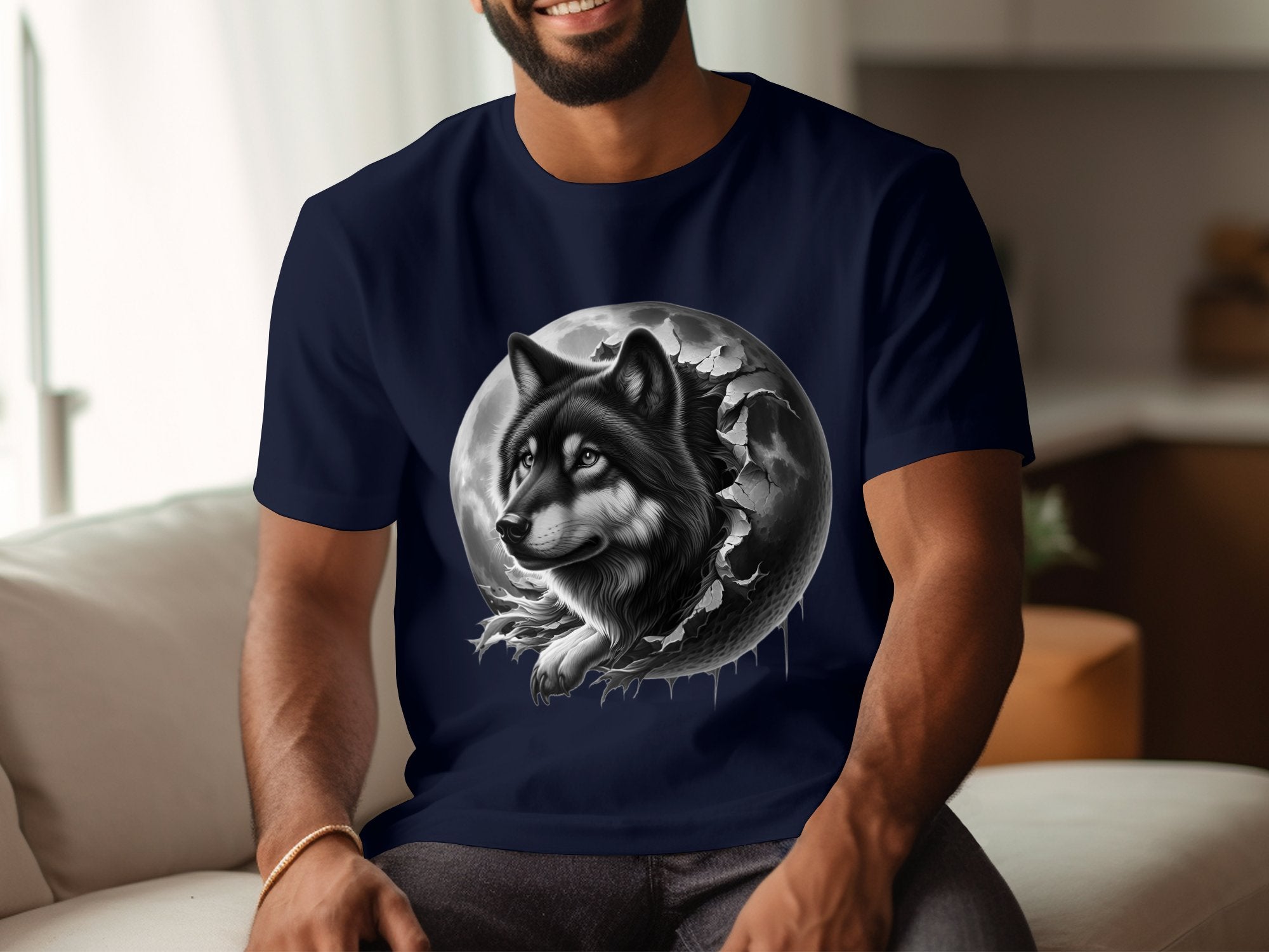 Moon Wolf - Coloured Gildan T-Shirt Realistic Animal Talisman Unisex Mythology Tee Graphic Design