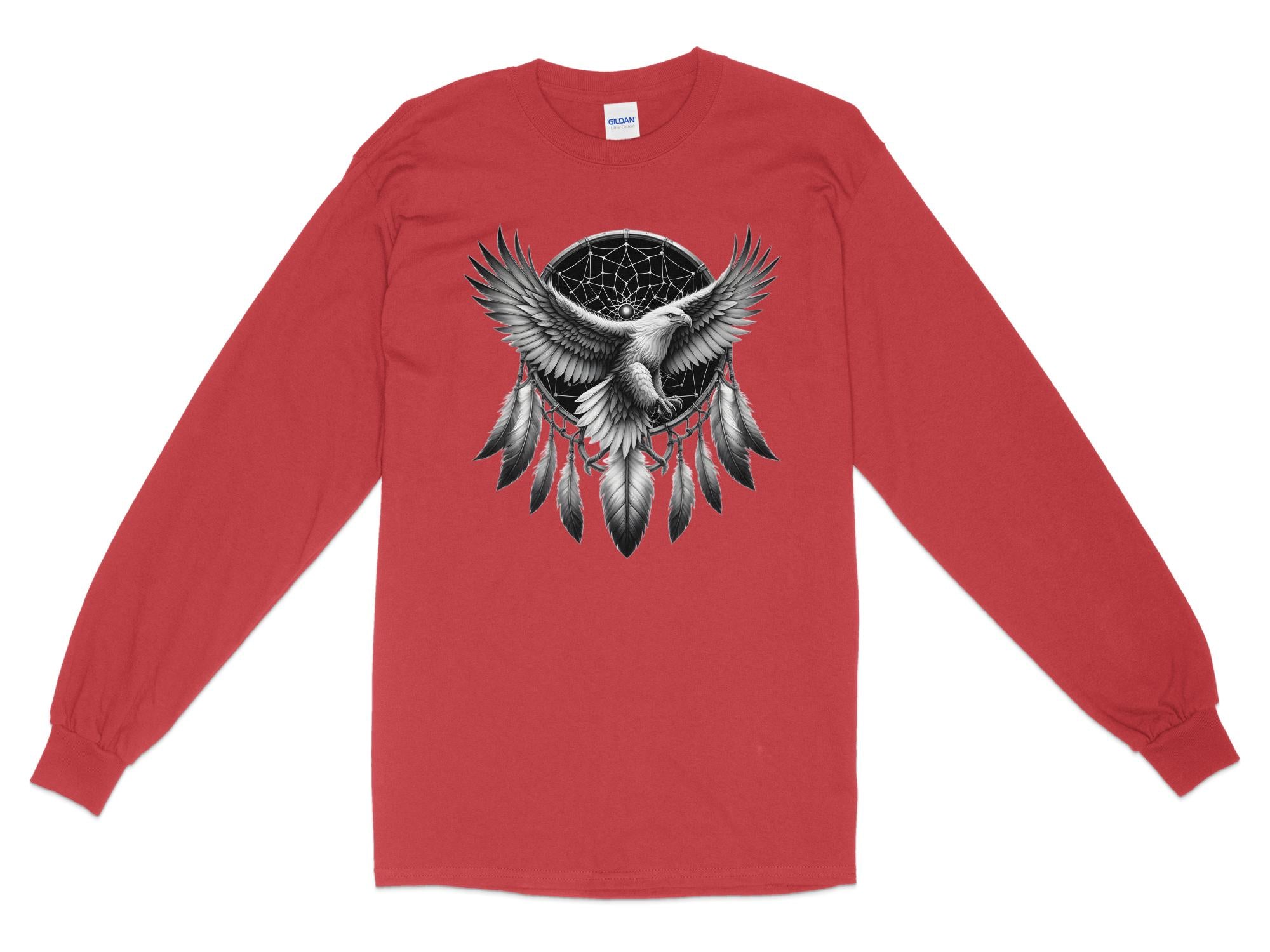 Dreamcatcher Eagle - Coloured Gildan Long Sleeve Realistic Native American Talisman Unisex Mythology Tee Graphic Design