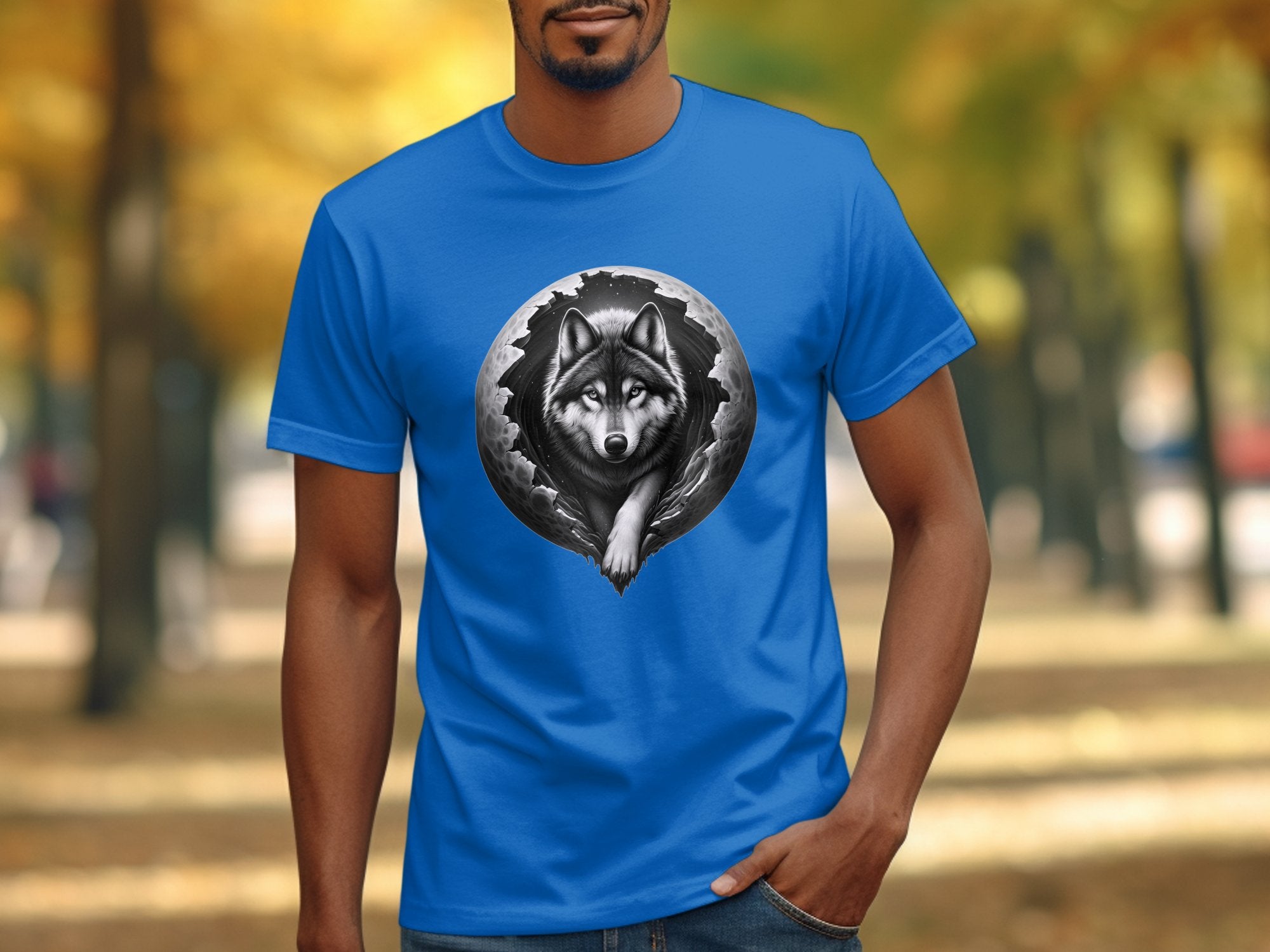 Moon Wolf - Coloured Gildan T-Shirt Realistic Animal Talisman Unisex Mythology Tee Graphic Design