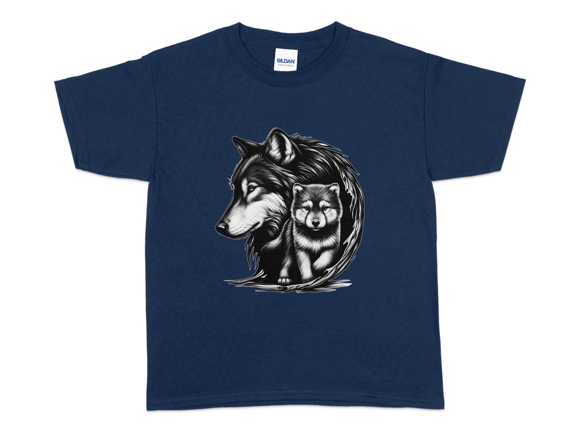 Wolf Mother and Cub - Coloured Gildan Kids T-Shirt Family Talisman Unisex Tee Graphic Design