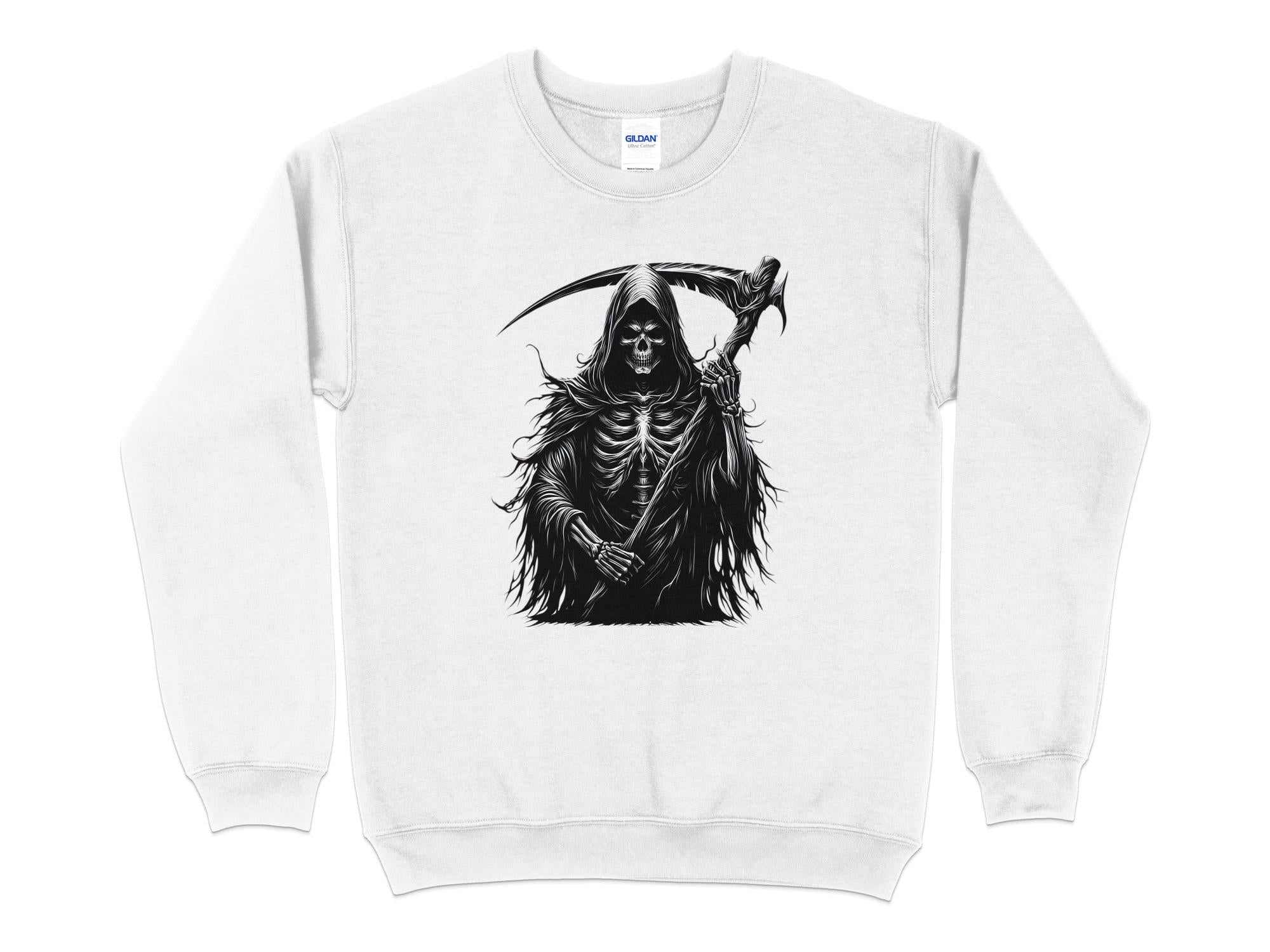 Grim Reaper - Black White Gildan Sweatshirt Commemorative Talisman Unisex Tee Graphic Design