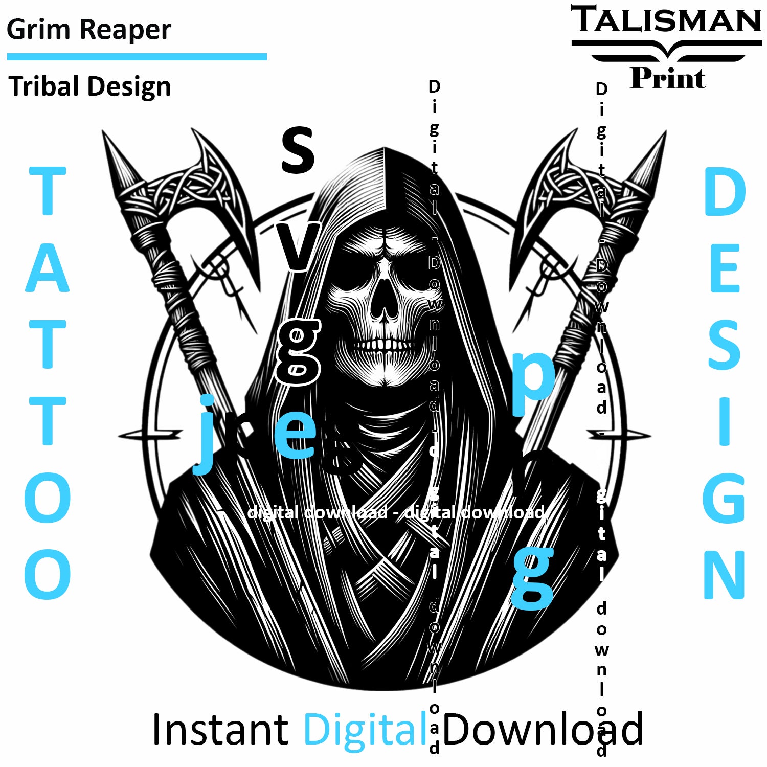 Grim Reaper - Digital Art | PNG, JPEG & SVG | Instant Download for Apparel, Décor and Wall Art