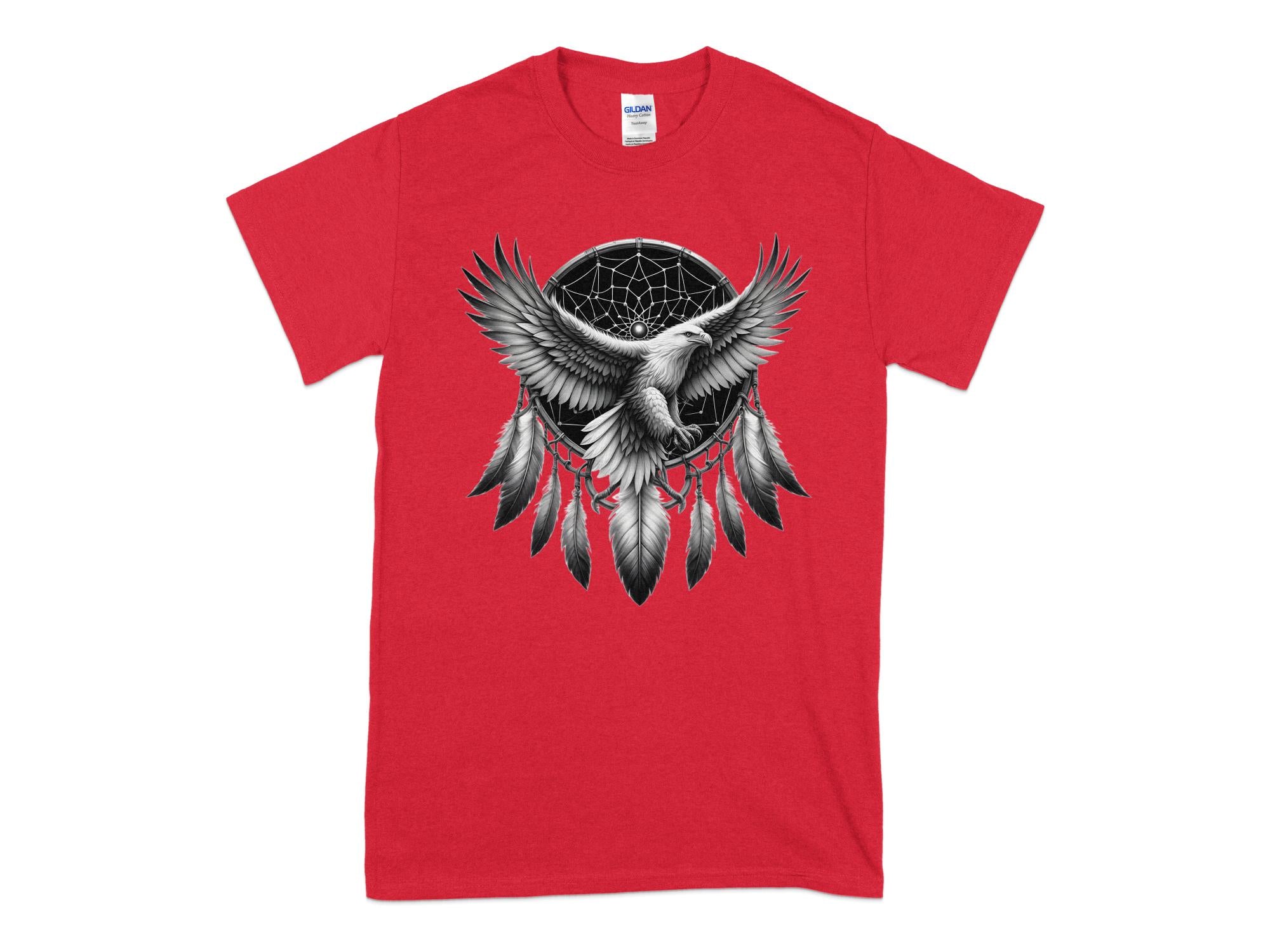 Dreamcatcher Eagle - Coloured Gildan T-Shirt Realistic Native American Talisman Unisex Mythology Tee Graphic Design