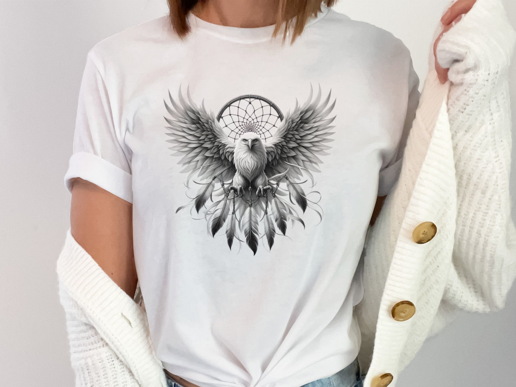 Dreamcatcher Eagle - Coloured Gildan T-Shirt Realistic Native American Talisman Unisex Mythology Tee Graphic Design