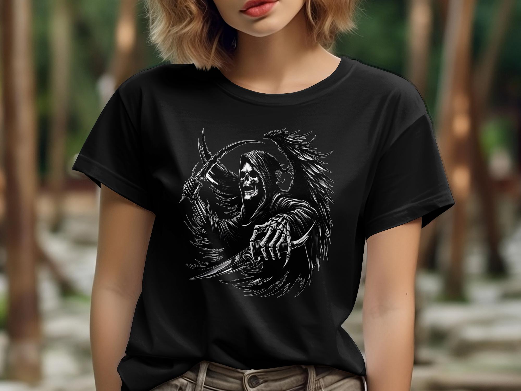 Grim Reaper - Black White Gildan T-Shirt Commemorative Talisman Unisex Tee Graphic Design