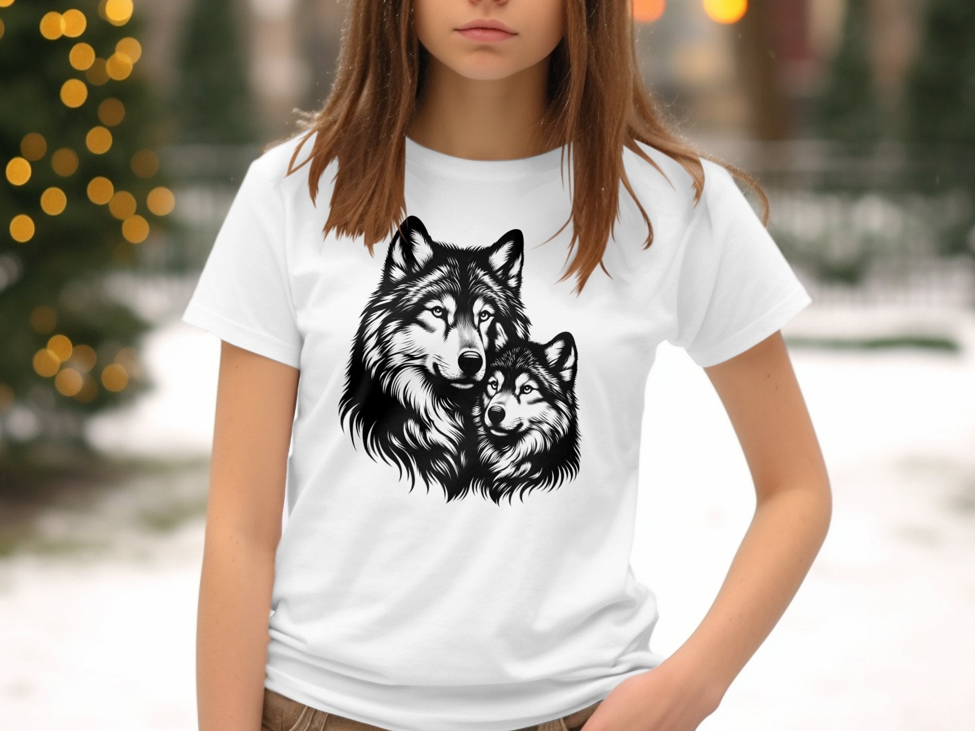 Wolf Mother and Cub - Coloured Gildan Kids T-Shirt Family Talisman Unisex Tee Graphic Design