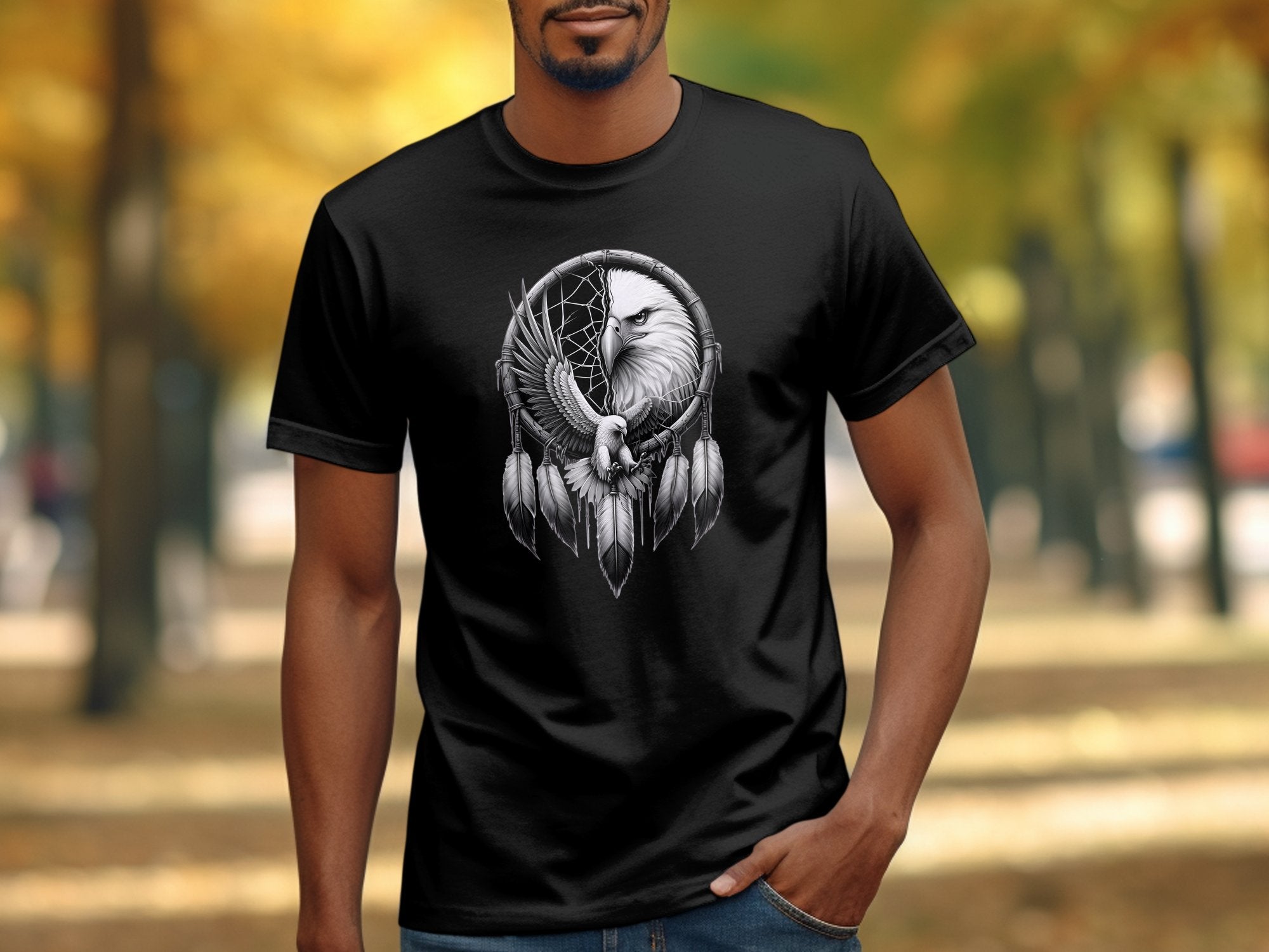 Dreamcatcher Eagle - Coloured Gildan T-Shirt Realistic Native American Talisman Unisex Mythology Tee Graphic Design