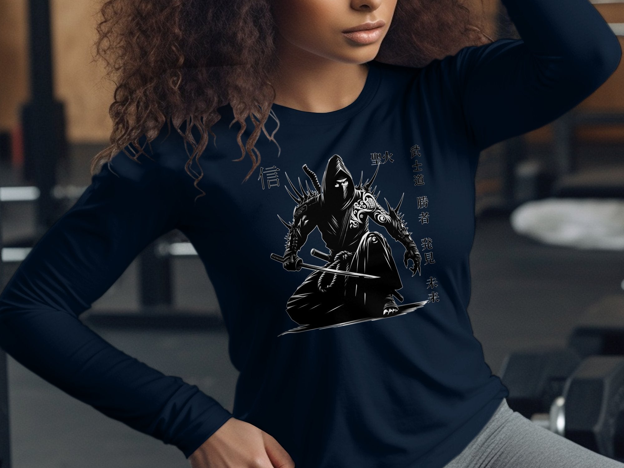 Samurai Ninja - Coloured Gildan Long Sleeve Japanese Talisman Unisex Cultural Symbolic Graphic Design