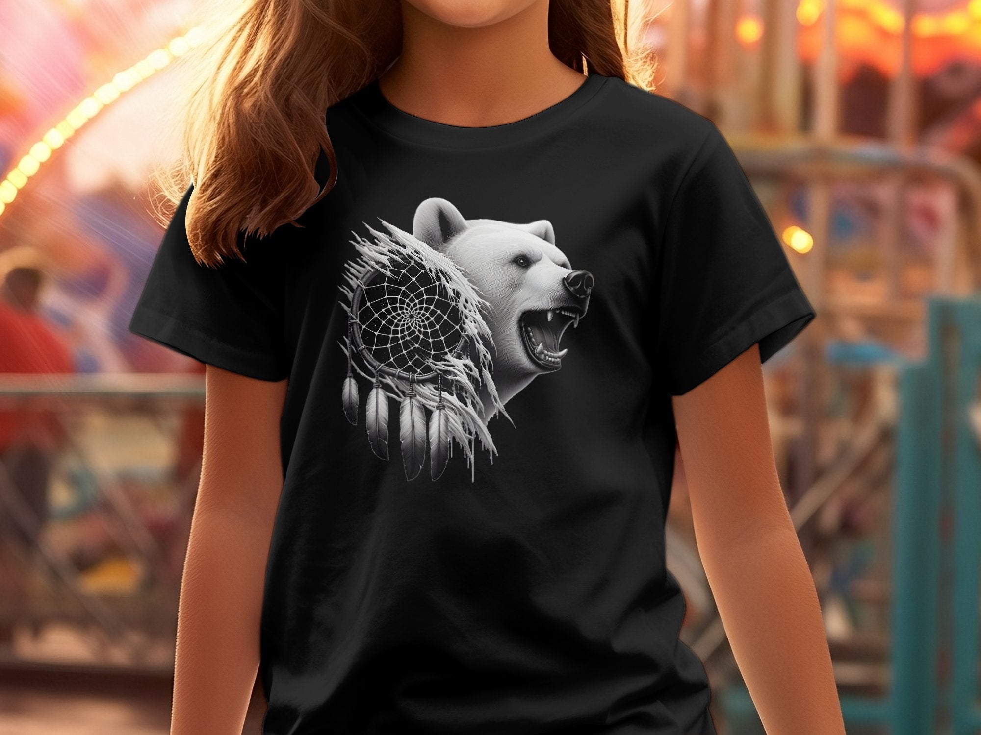 Dreamcatcher Bear - Coloured Gildan Kids T Shirt Realistic Native American Talisman Unisex Mythology Tee Graphic Design