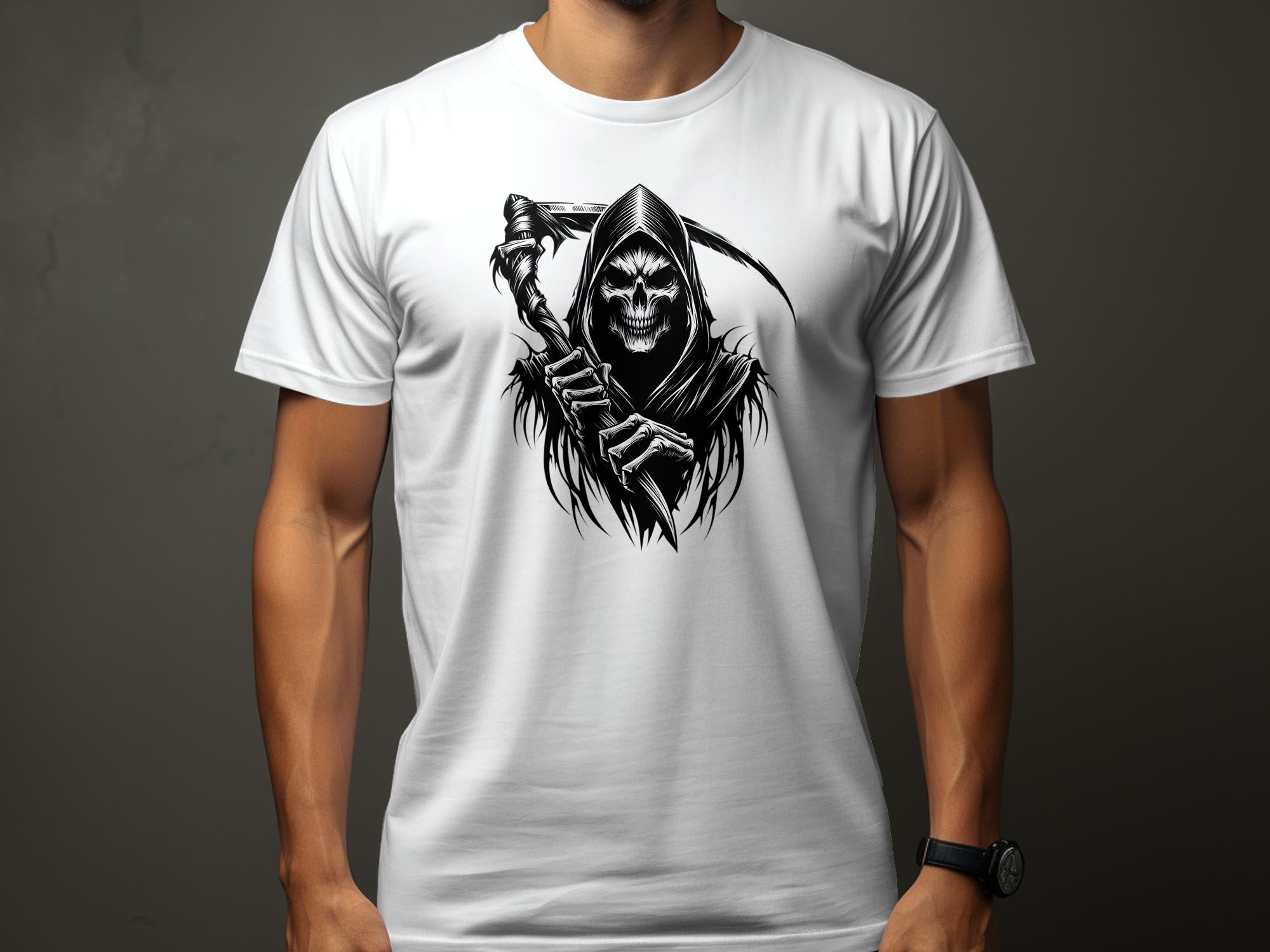 Grim Reaper - Black White Gildan T-Shirt Commemorative Talisman Unisex Tee Graphic Design