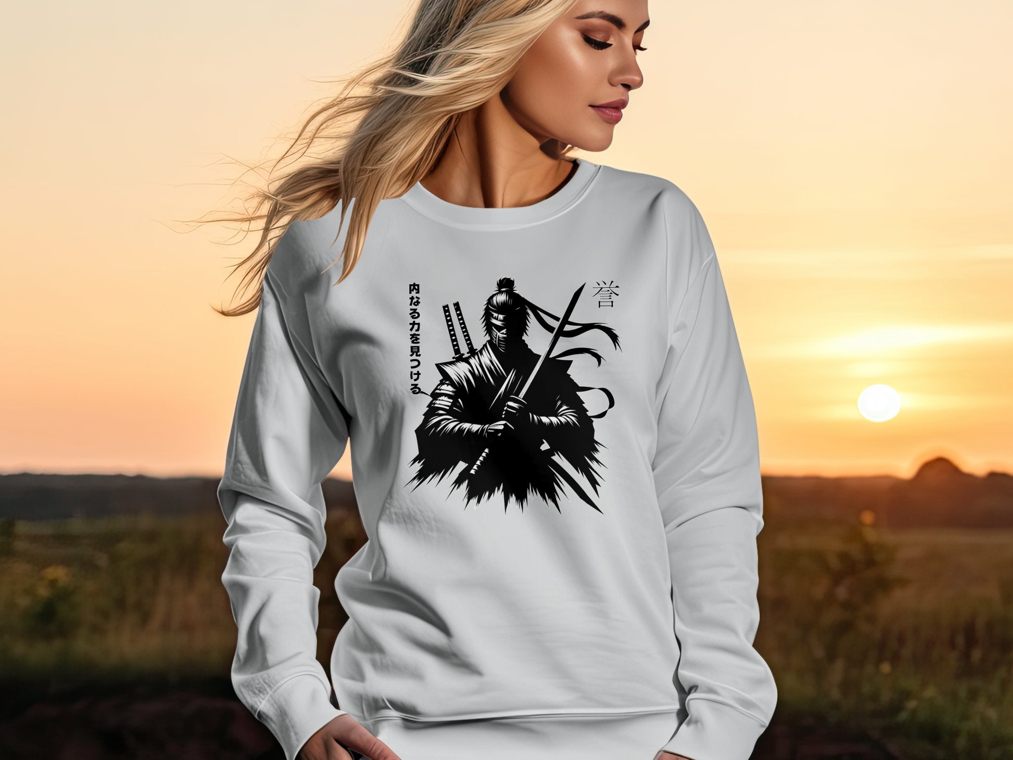 Samurai Ninja - Coloured Gildan Sweatshirt Japanese Talisman Unisex Cultural Symbolic Graphic Design