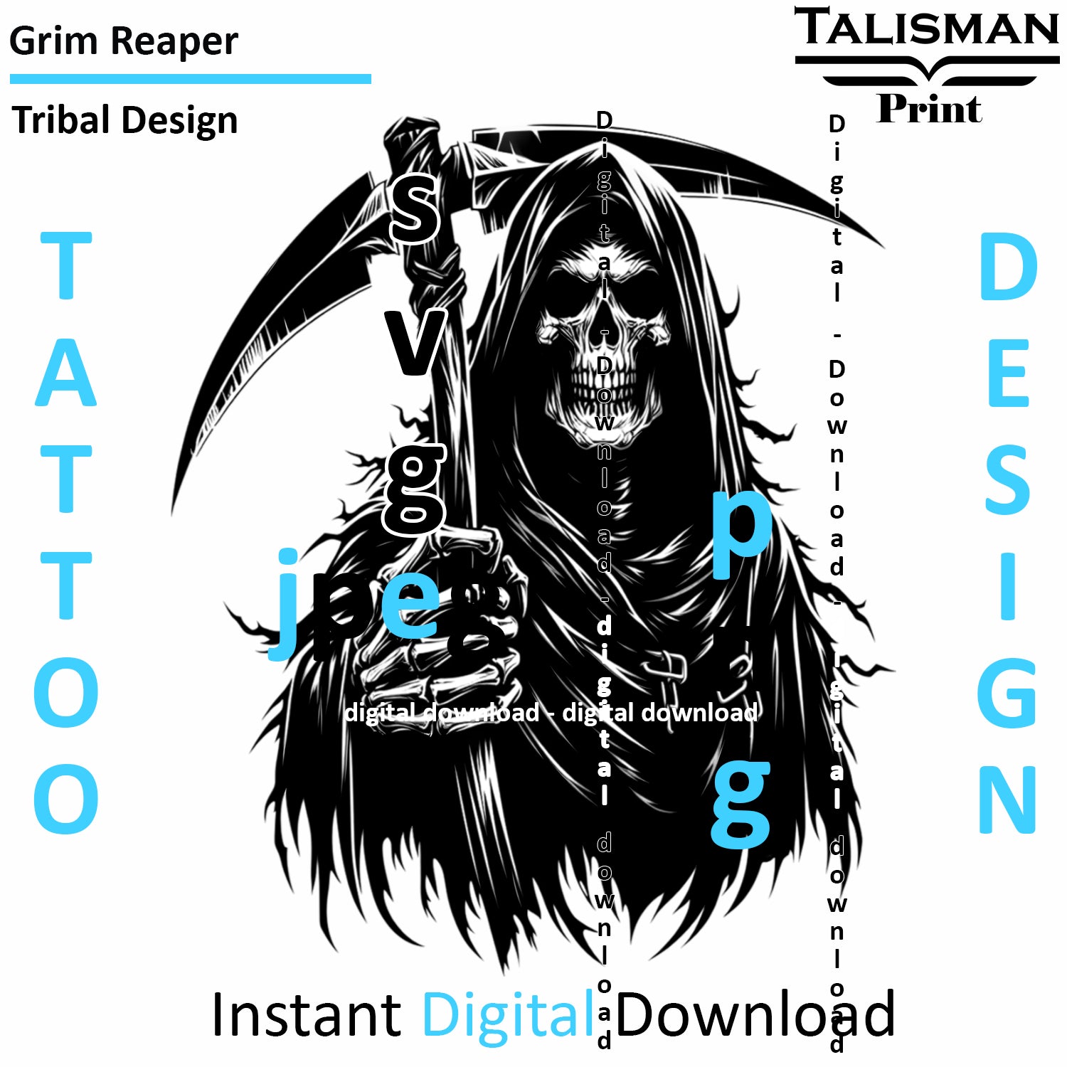 Grim Reaper - Digital Art | PNG, JPEG & SVG | Instant Download for Apparel, Décor and Wall Art