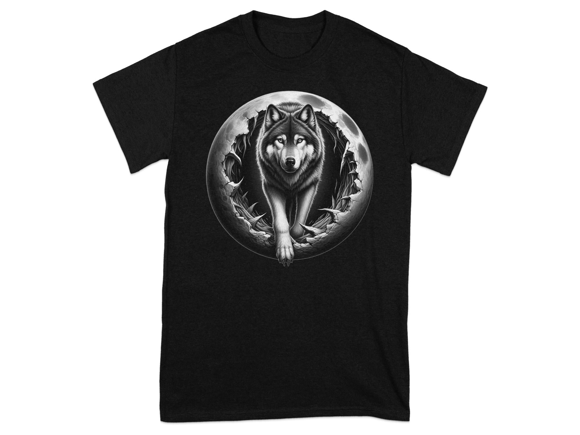 Moon Wolf - Coloured Gildan T-Shirt Realistic Animal Talisman Unisex Mythology Tee Graphic Design