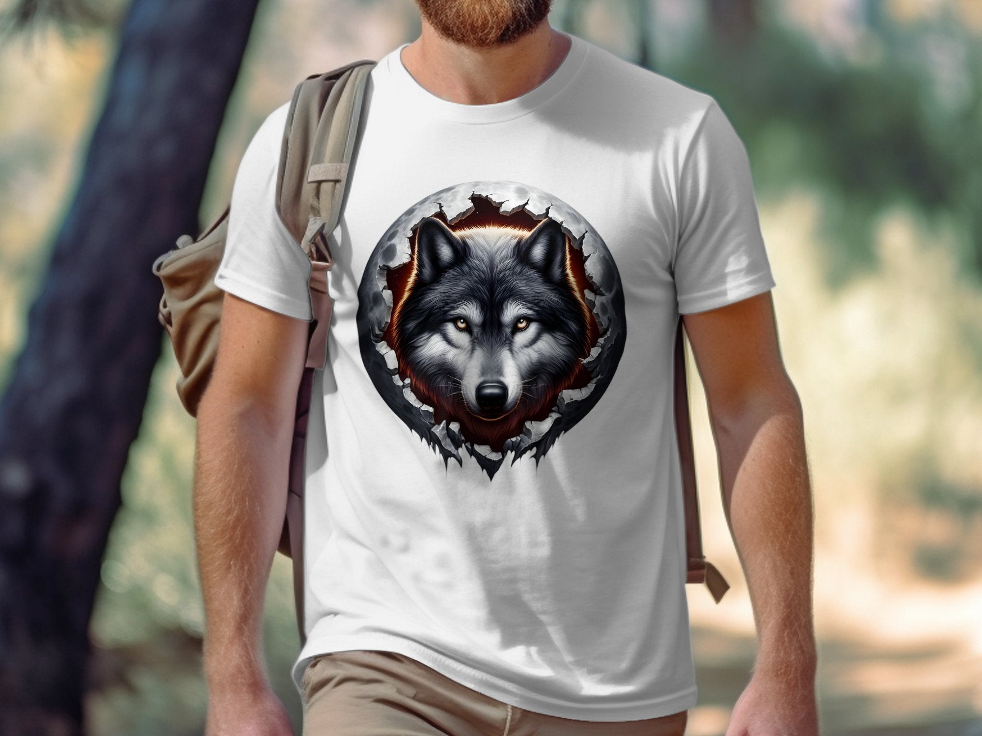 Moon Wolf - T-Shirt Realistic Full Colour Animal Talisman Unisex Mythology Tee Gildan Graphic Design