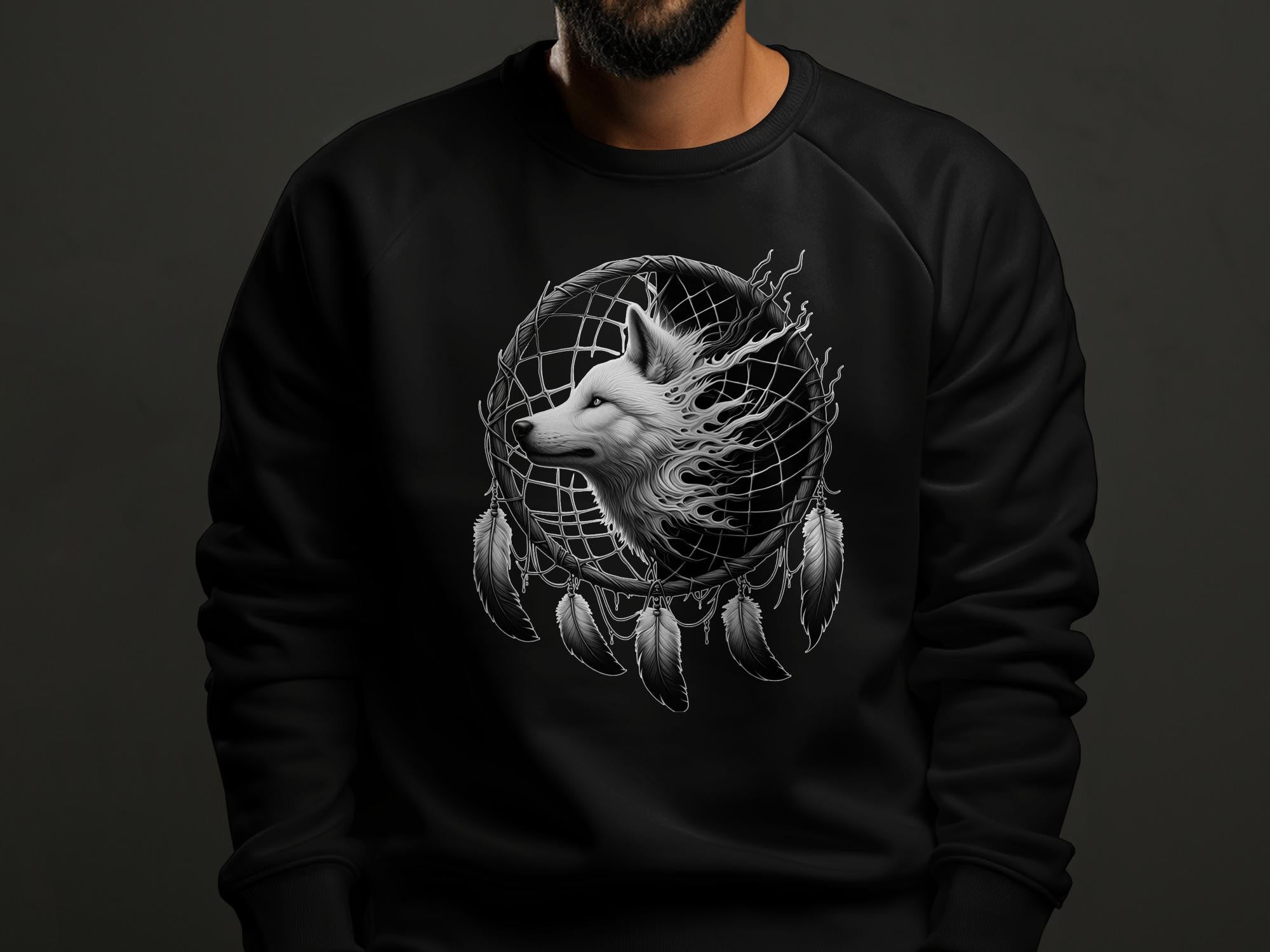 Dreamcatcher Wolf - Coloured Gildan Sweatshirt Realistic Native American Talisman Unisex Mythology Tee Graphic Design