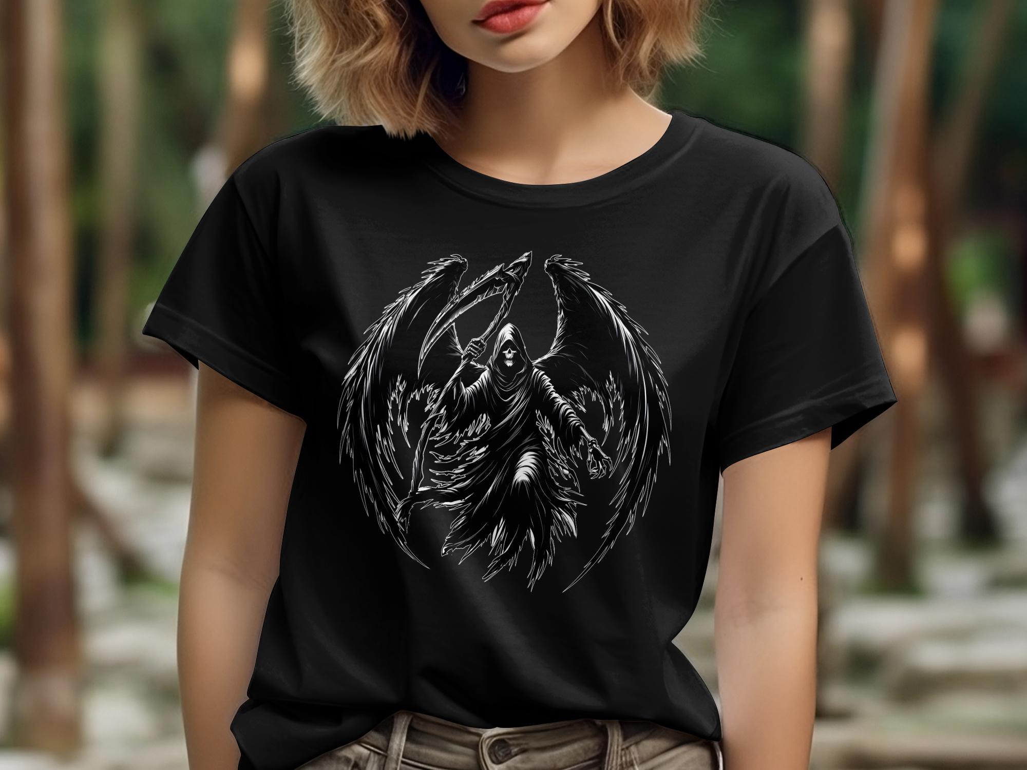 Grim Reaper - Black White Gildan T-Shirt Commemorative Talisman Unisex Tee Graphic Design