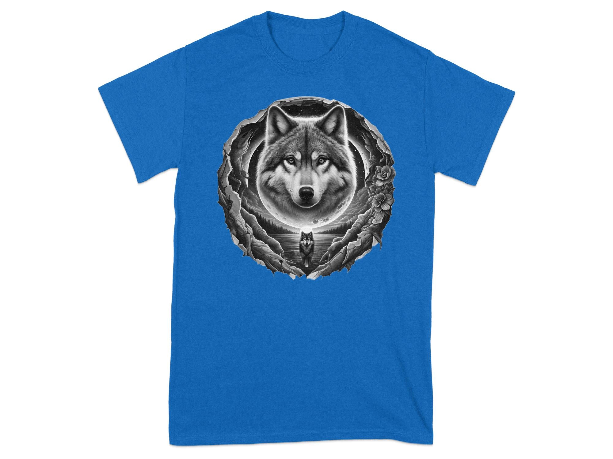 Moon Wolf - Coloured Gildan T-Shirt Realistic Animal Talisman Unisex Mythology Tee Graphic Design