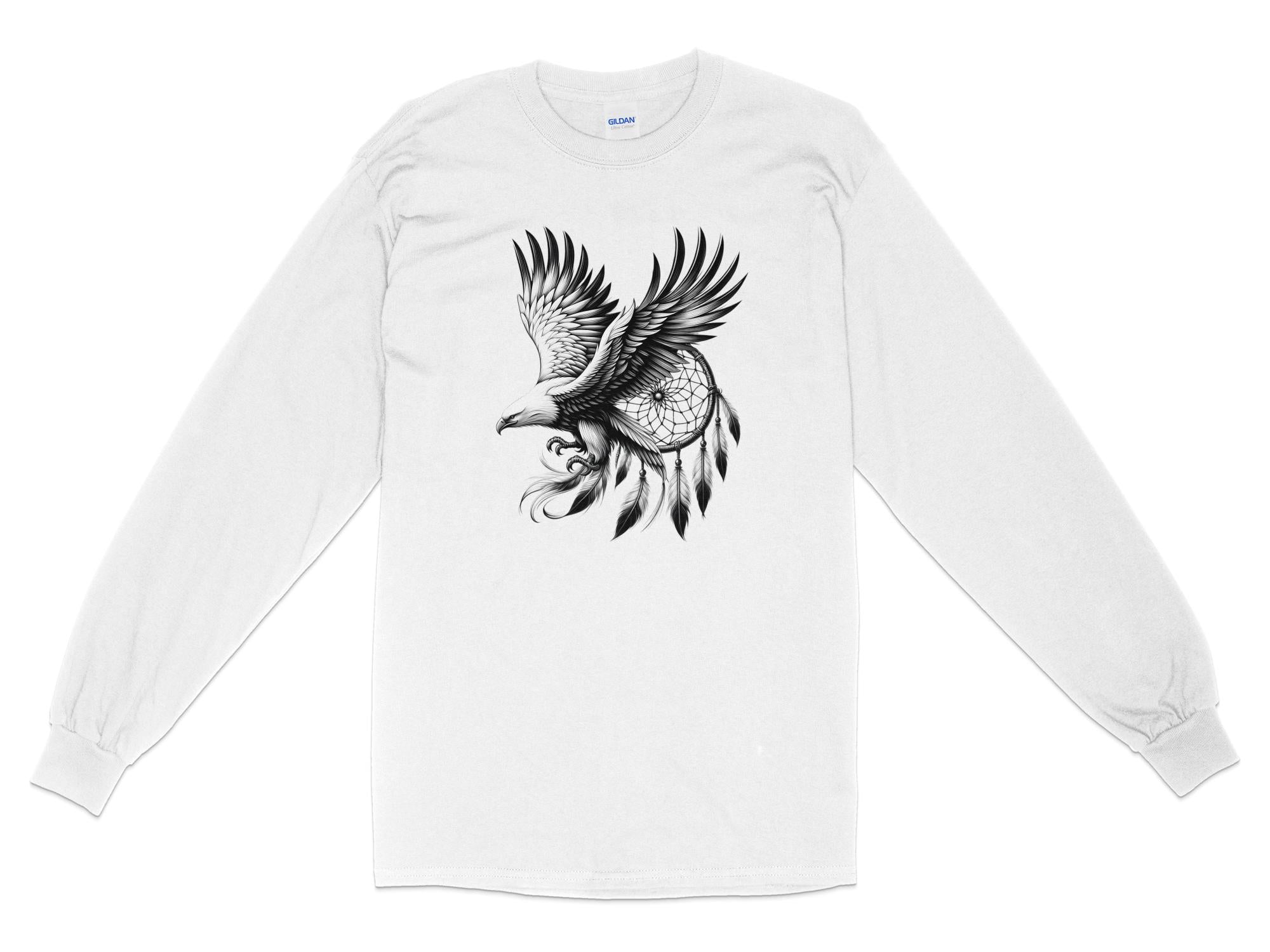 Dreamcatcher Eagle - Coloured Gildan Long Sleeve Realistic Native American Talisman Unisex Mythology Tee Graphic Design