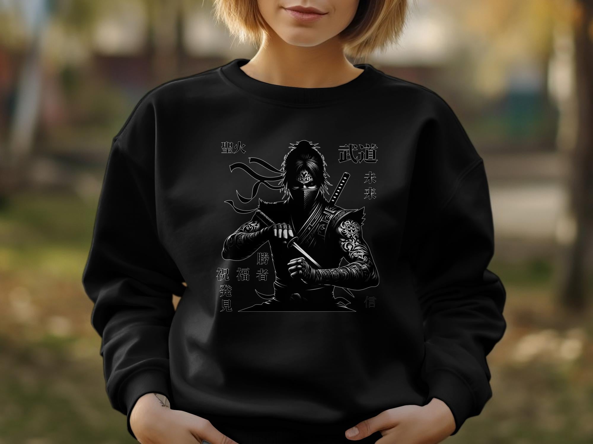 Samurai Ninja - Coloured Gildan Sweatshirt Japanese Talisman Unisex Cultural Symbolic Graphic Design