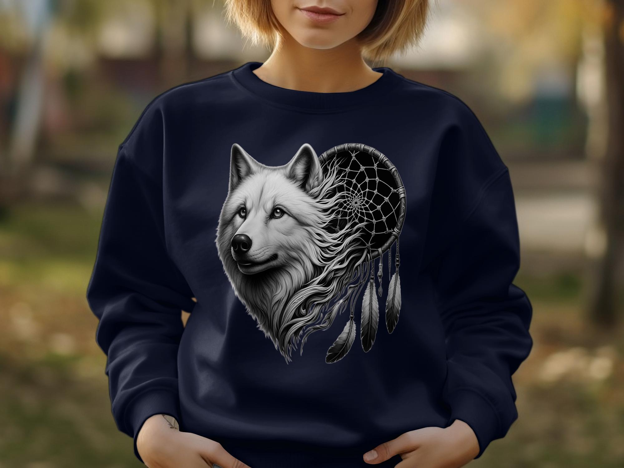 Dreamcatcher Wolf - Coloured Gildan Sweatshirt Realistic Native American Talisman Unisex Mythology Tee Graphic Design