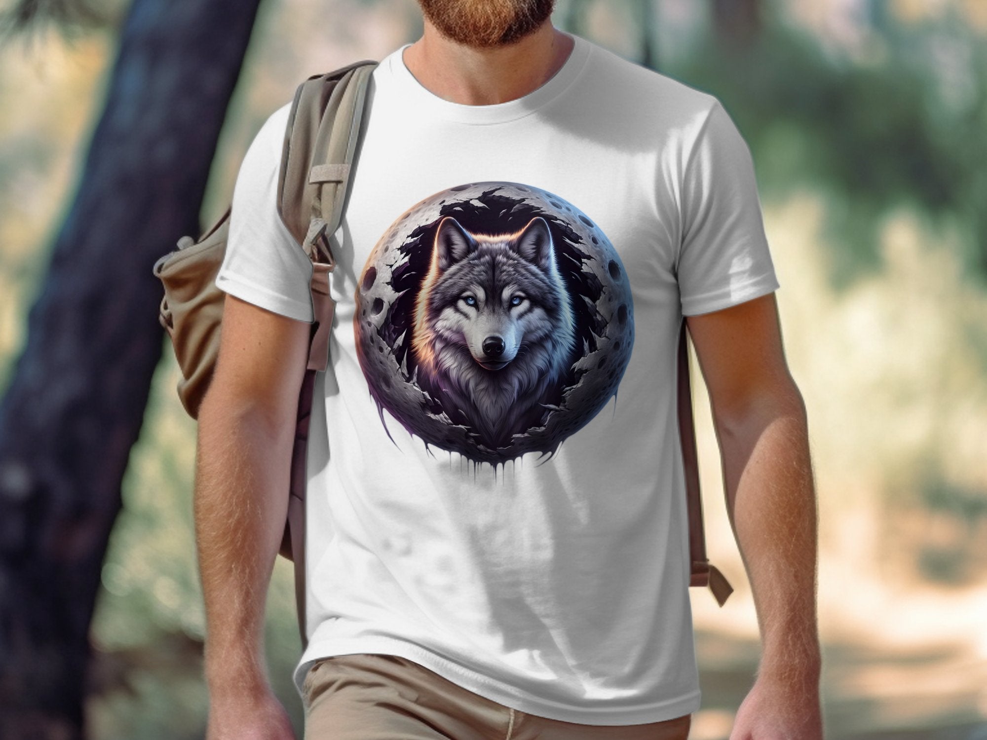 Moon Wolf - T-Shirt Realistic Full Colour Animal Talisman Unisex Mythology Tee Gildan Graphic Design