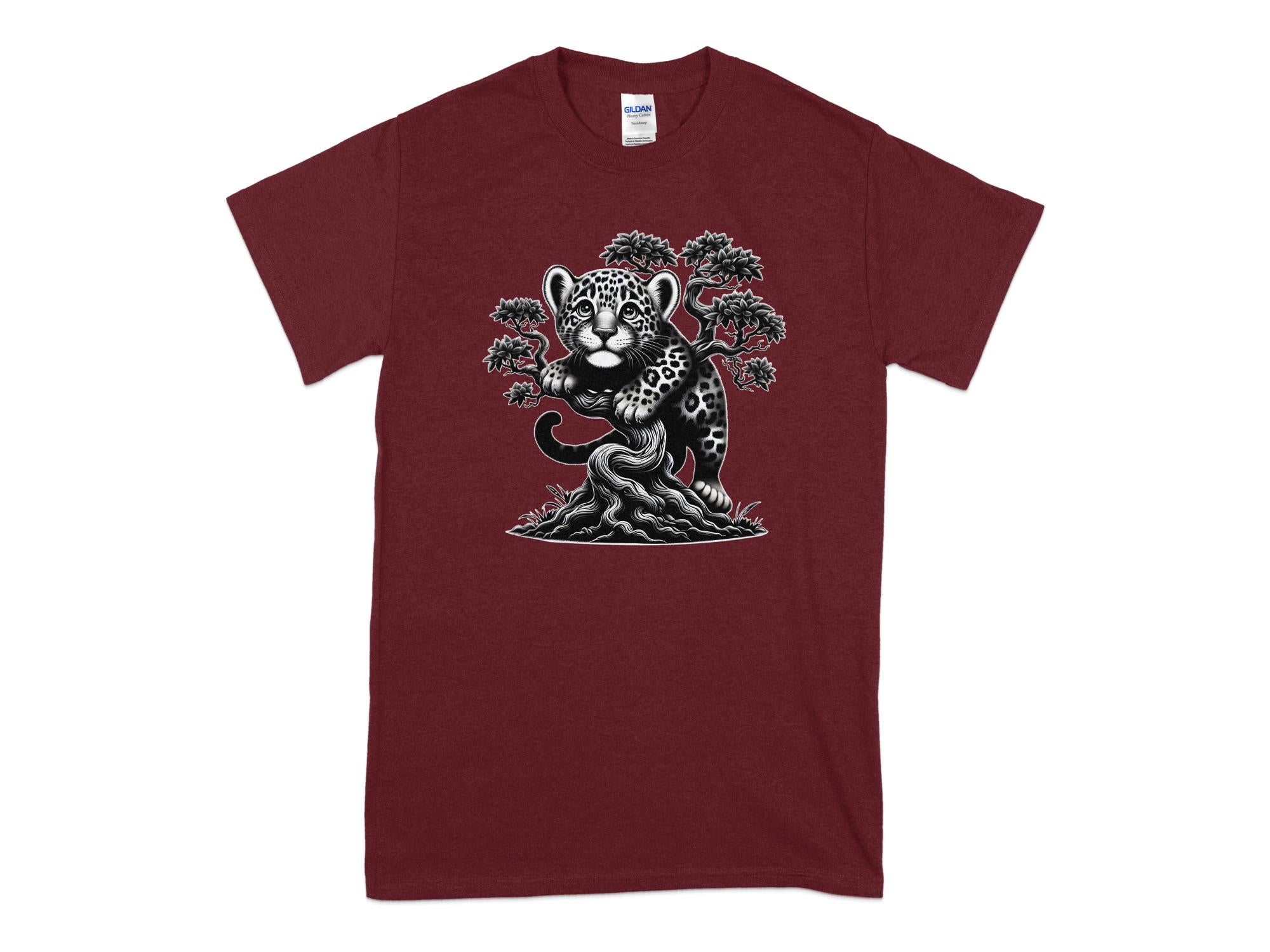 Leopard Bonsai - Coloured Gildan T-Shirt Realistic Animal Talisman Unisex Cute Tee Graphic Design