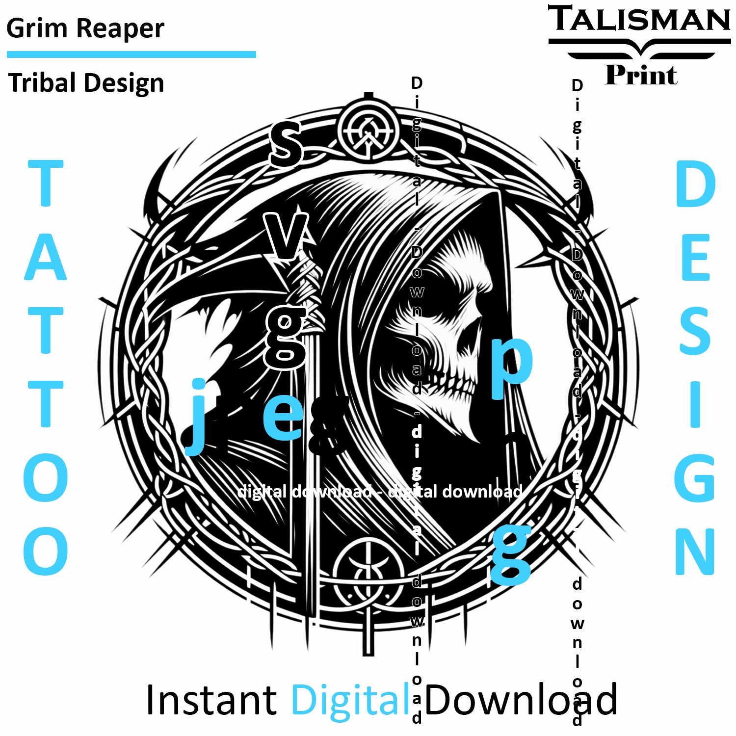 Grim Reaper - Digital Art | PNG, JPEG & SVG | Instant Download for Apparel, Décor and Wall Art