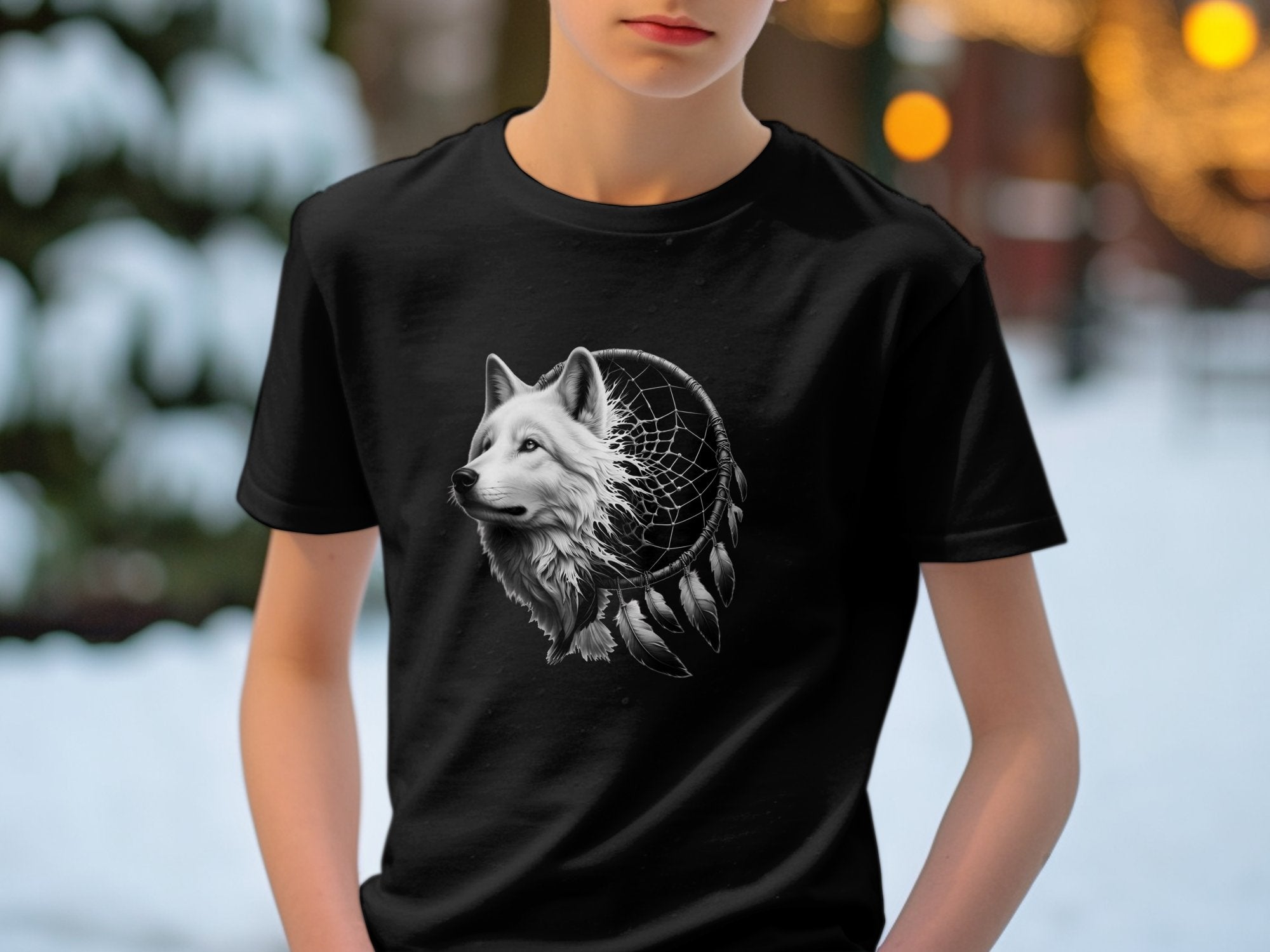 Dreamcatcher Wolf - Coloured Gildan Kids T-Shirt Realistic Native American Talisman Unisex Mythology Tee Graphic Design