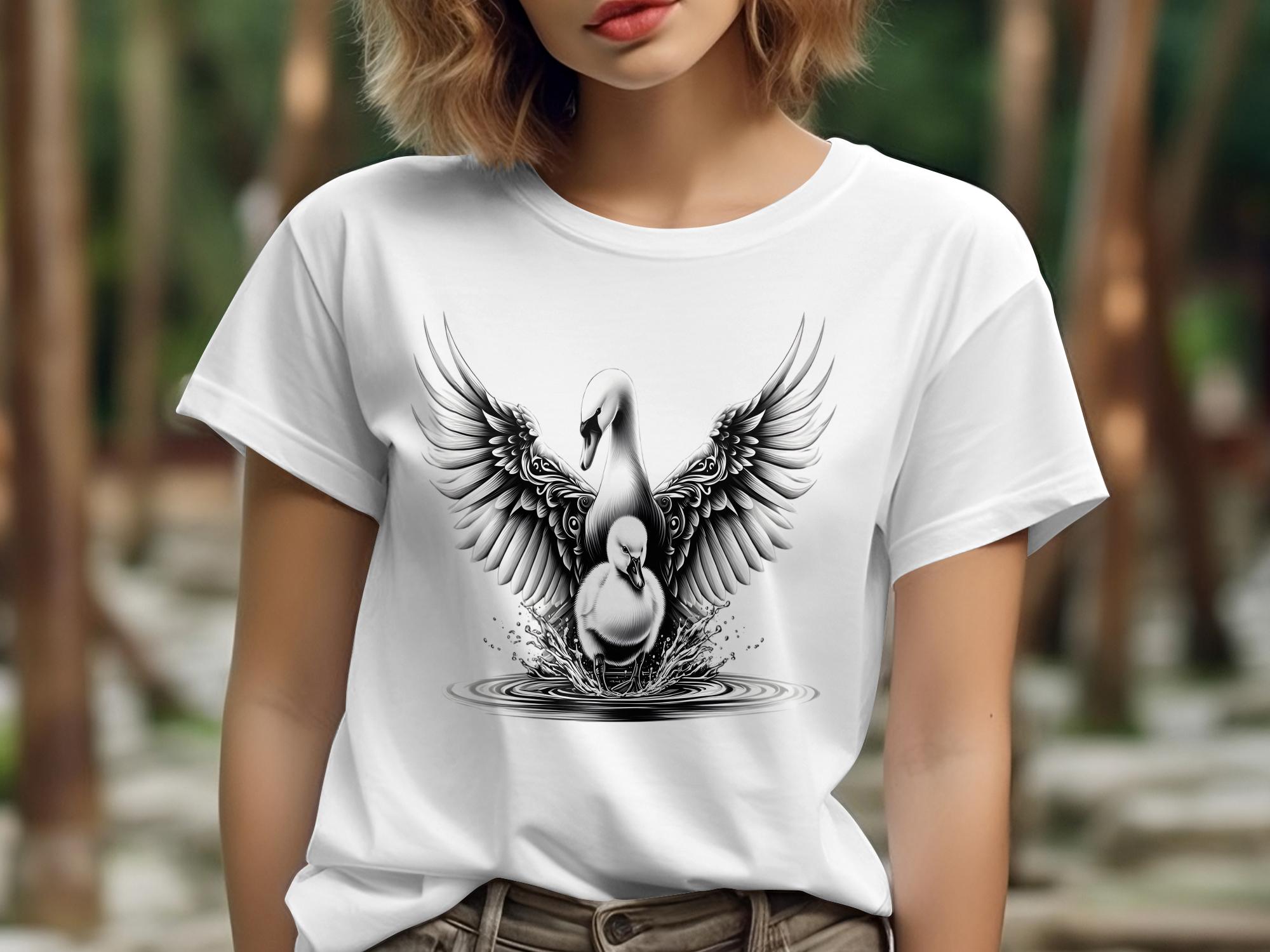 Swan & Cygnet- Black White Gildan T-Shirt Realistic Family Talisman Unisex Tee Graphic Design