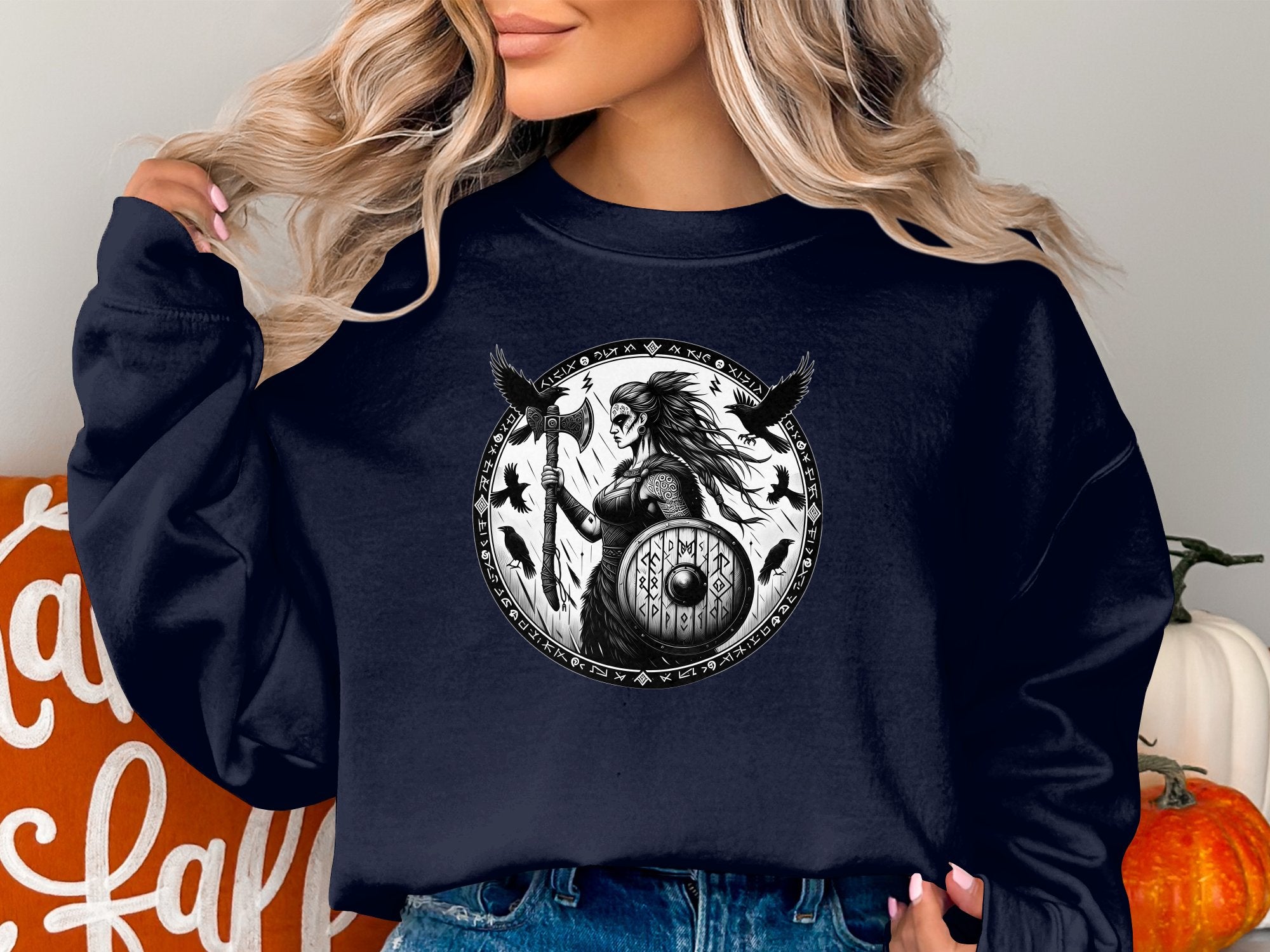 Viking Shield Maiden - Coloured Gildan Sweatshirt Realistic Norse Talisman Men Women Unisex Valhalla Tee Graphic Design