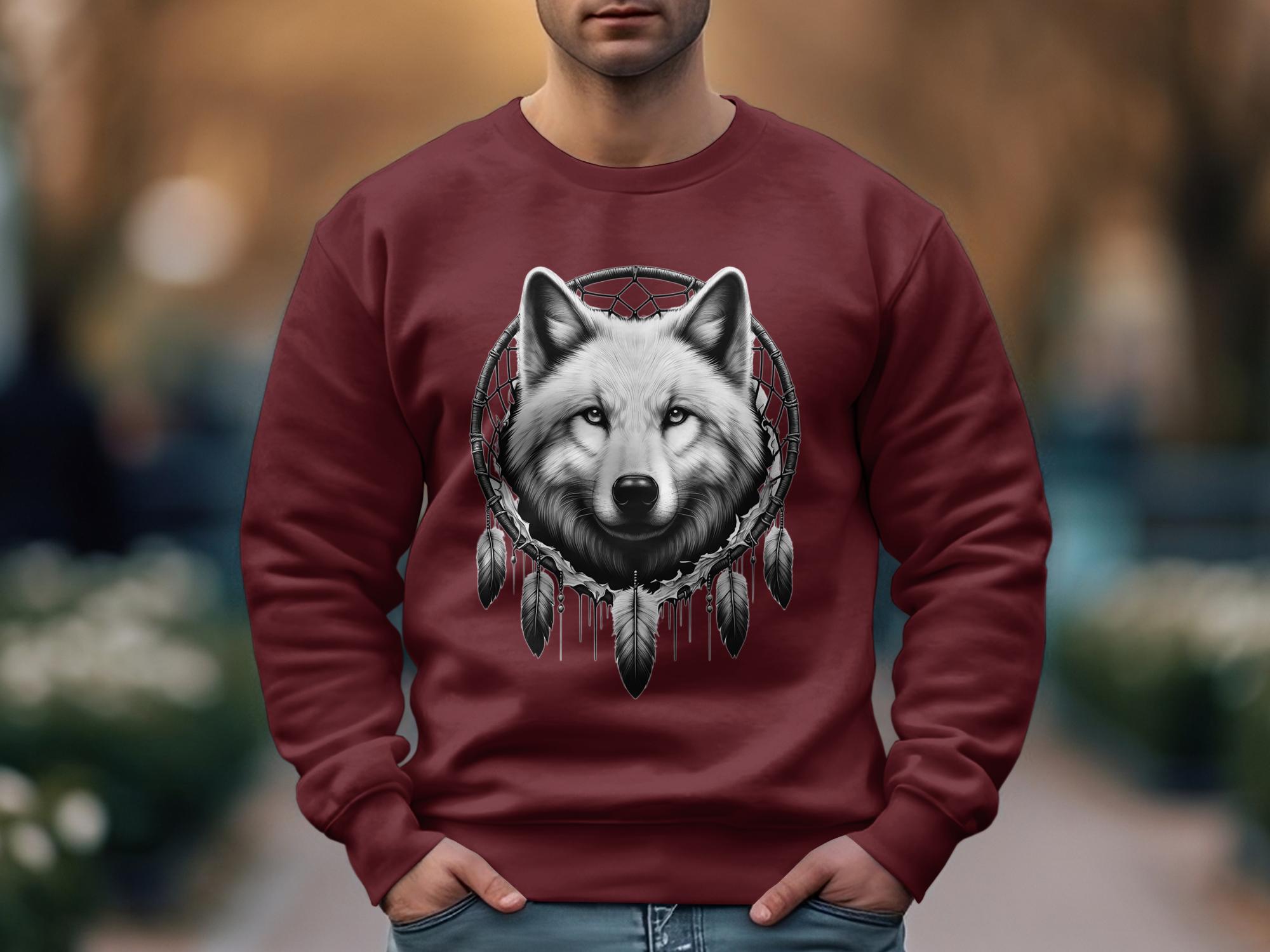 Dreamcatcher Wolf - Coloured Gildan Sweatshirt Realistic Native American Talisman Unisex Mythology Tee Graphic Design