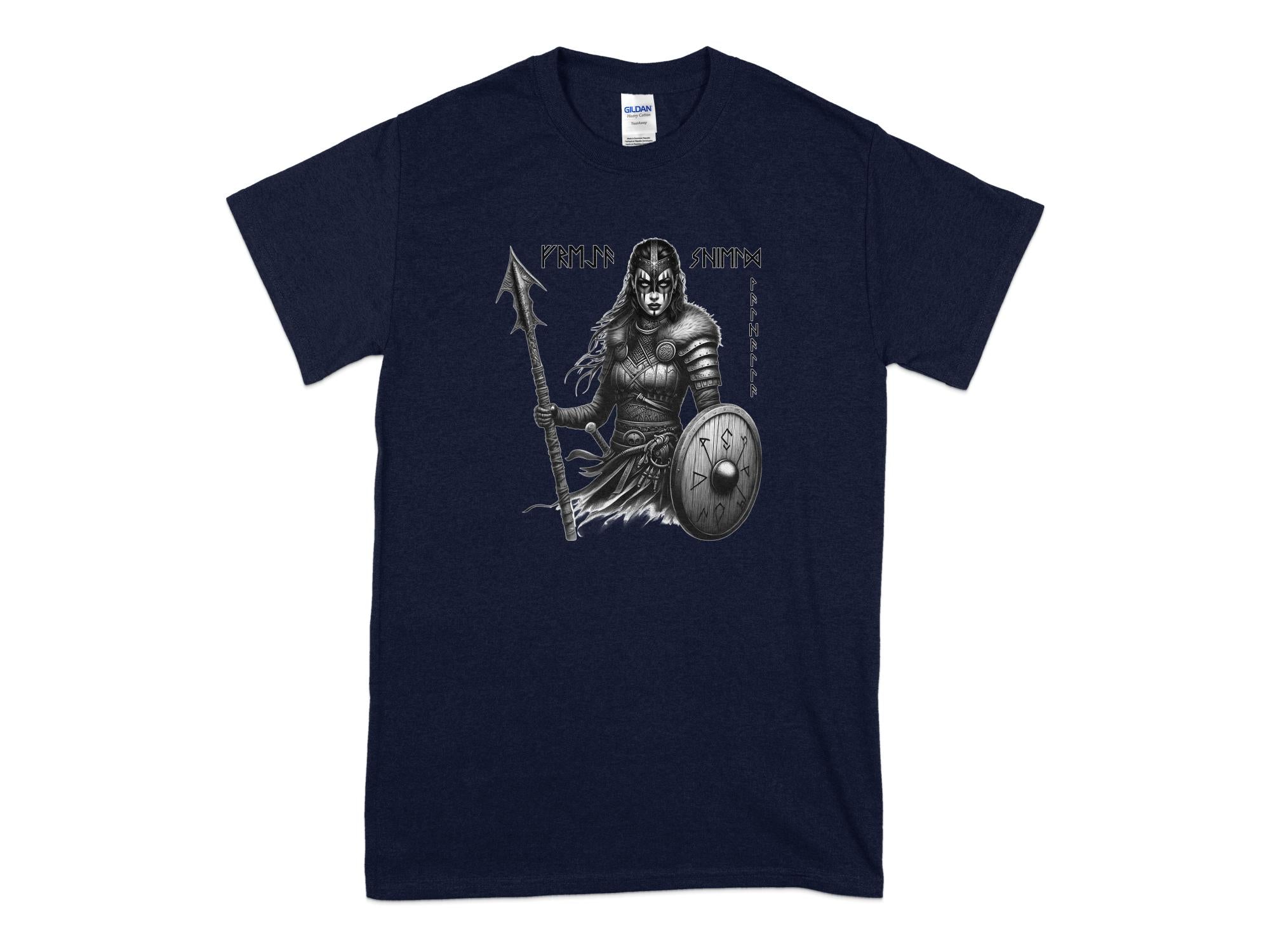 Viking Shield Maiden - Coloured Gildan T Shirt Realistic Norse Talisman Men Women Unisex Valhalla Tee Graphic Design