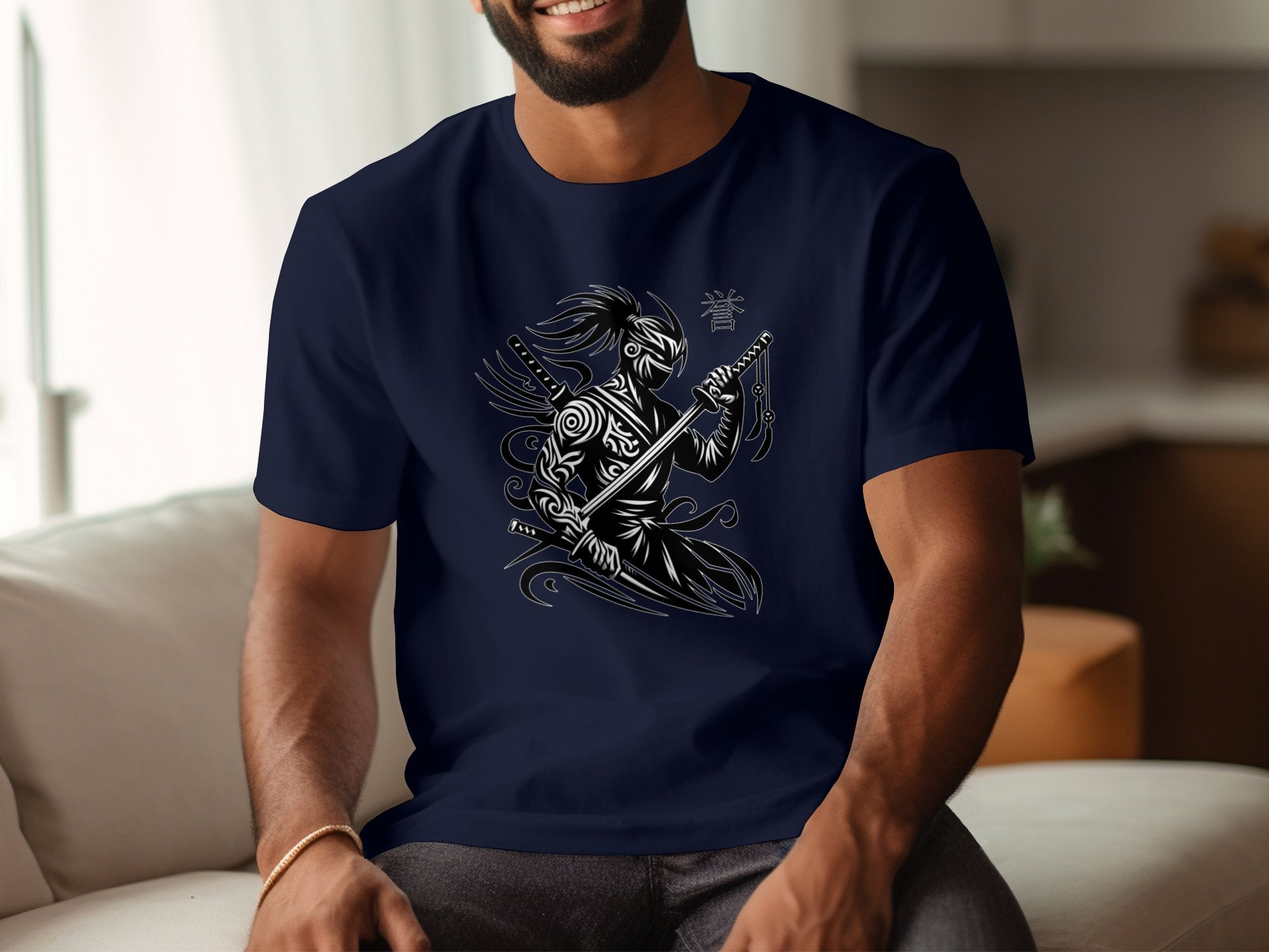 Samurai Ninja - Coloured Gildan T-Shirt Japanese Talisman Unisex Cultural Symbolic Graphic Design